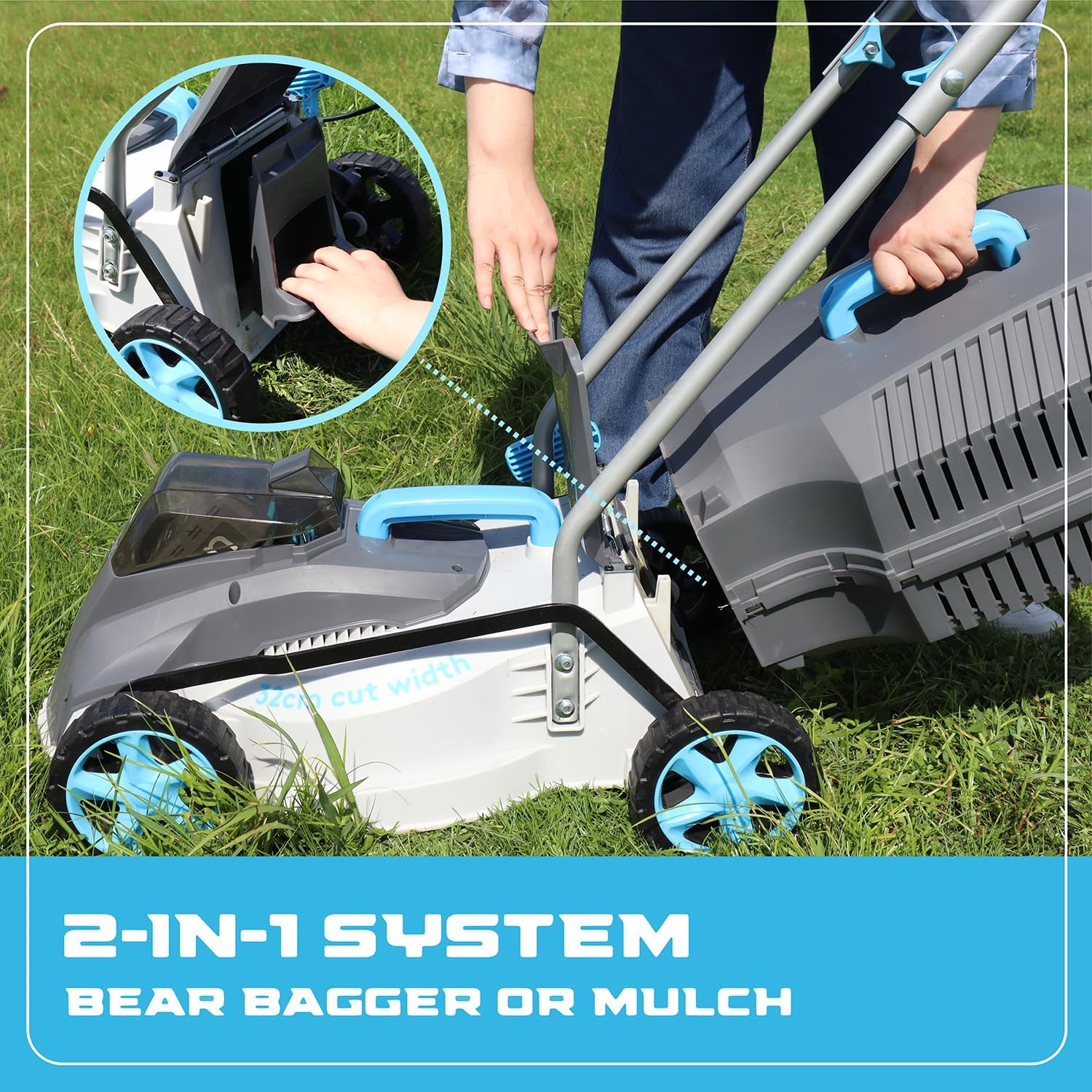 Detalle de Swift 40V Cordless Lawnmower (Brushless) – 32cm cutting width, 30L grass box, 1x 2.0Ah battery & charger