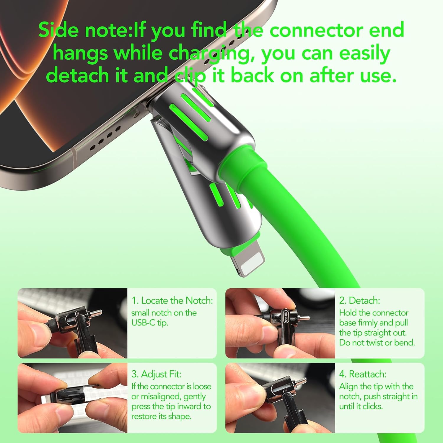 Thumbnail 3 de MFish 240W 4-in-1 Charging Cable with Carrying Case (6.6FT) — USB-A & USB-C to USB-C/Lightning