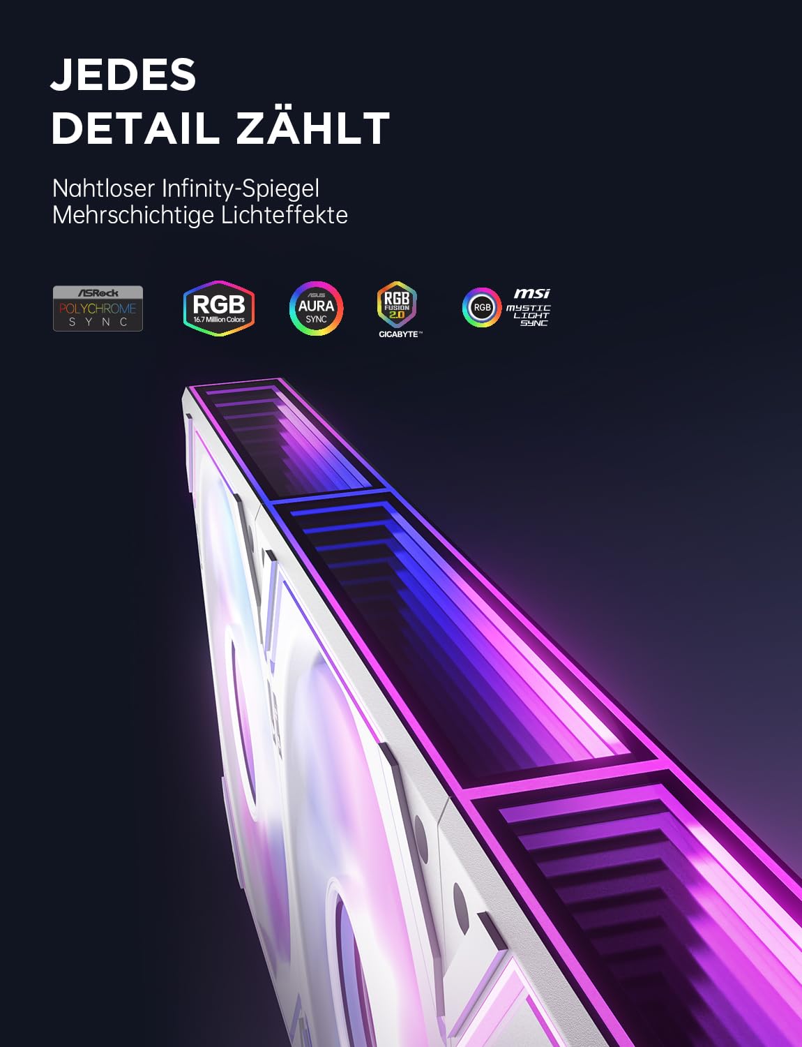 Thumbnail 3 de AsiaHorse DAWN Pro RGB PC-Lüfter 120 mm (3er-Set) – ARGB Daisy Chain, 71 CFM, HDB, Infinity Mirror, weiß