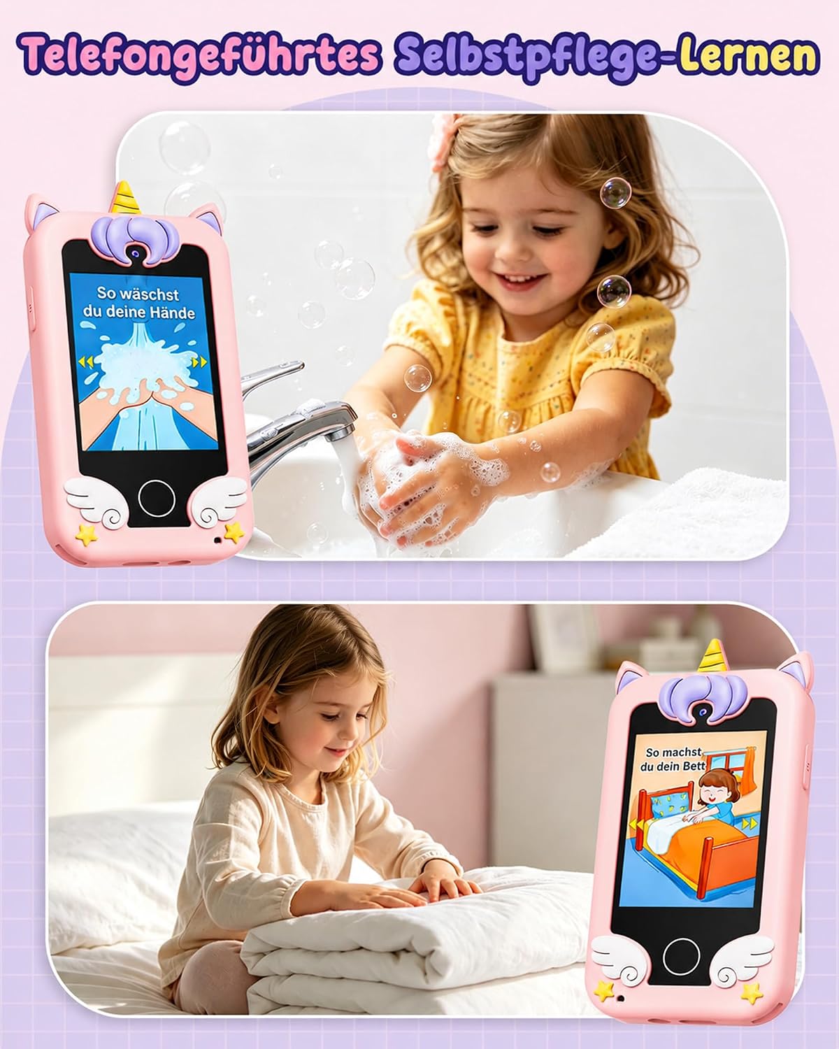 Detalle de UCIDCI Kinder Handy Spielzeug Rosa – Dual-Kamera, Lernspielzeug, MP3-Player und mehr