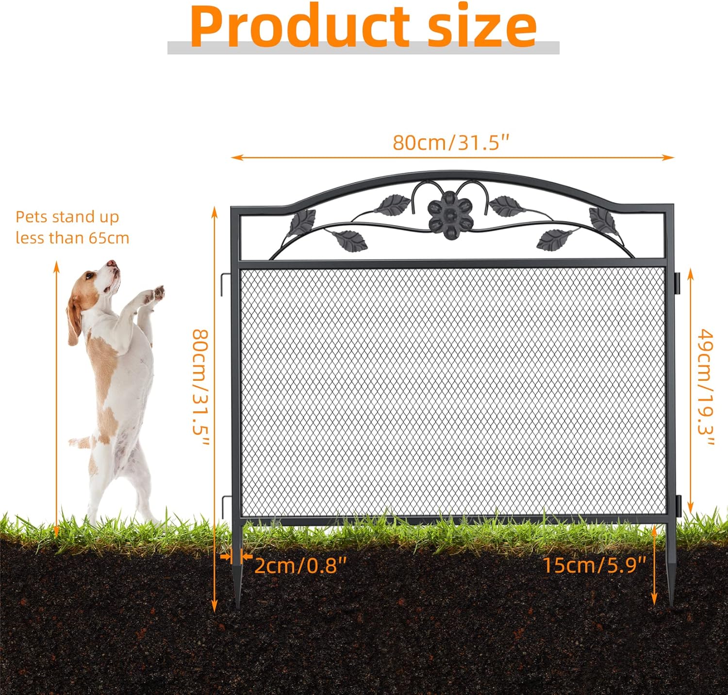 Thumbnail 3 de unho Decorative Garden Fence Panels (5-pack) 80cm x 80cm – rust-proof iron mesh border for dogs & rabbits, black