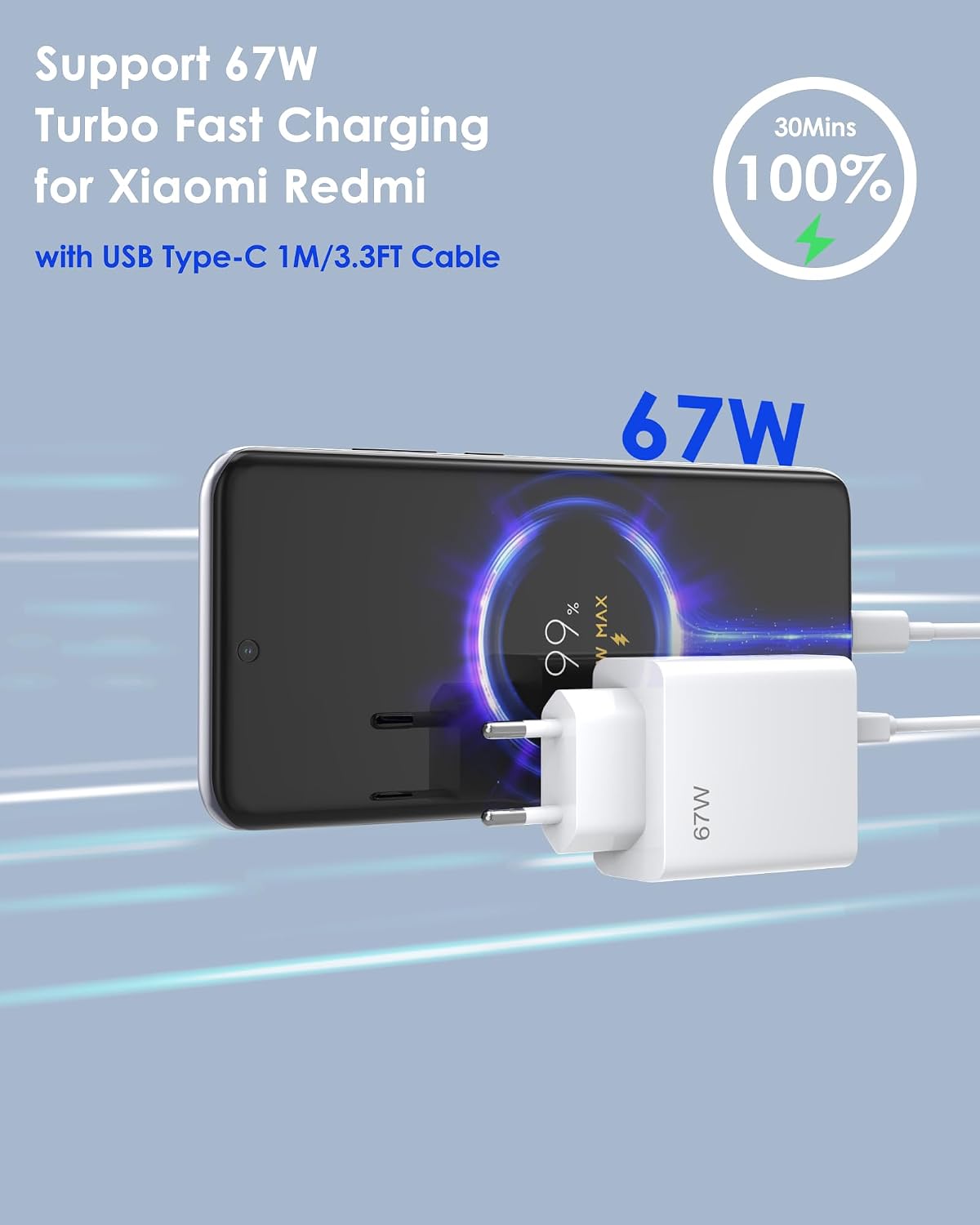Thumbnail 1 de 67W USB-C Schnellladegerät mit Kabel (1 m) für Xiaomi/Redmi/Poco – Kompakter Kraftspender