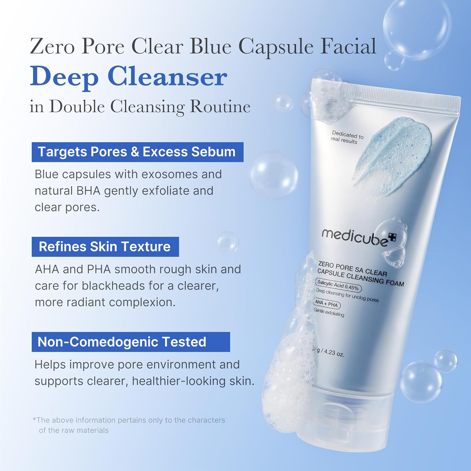 Detalle de Medicube Zero Pore Clear Blue Capsule Cleanser – Sanfter Schaumsreiniger mit AHA, BHA & PHA