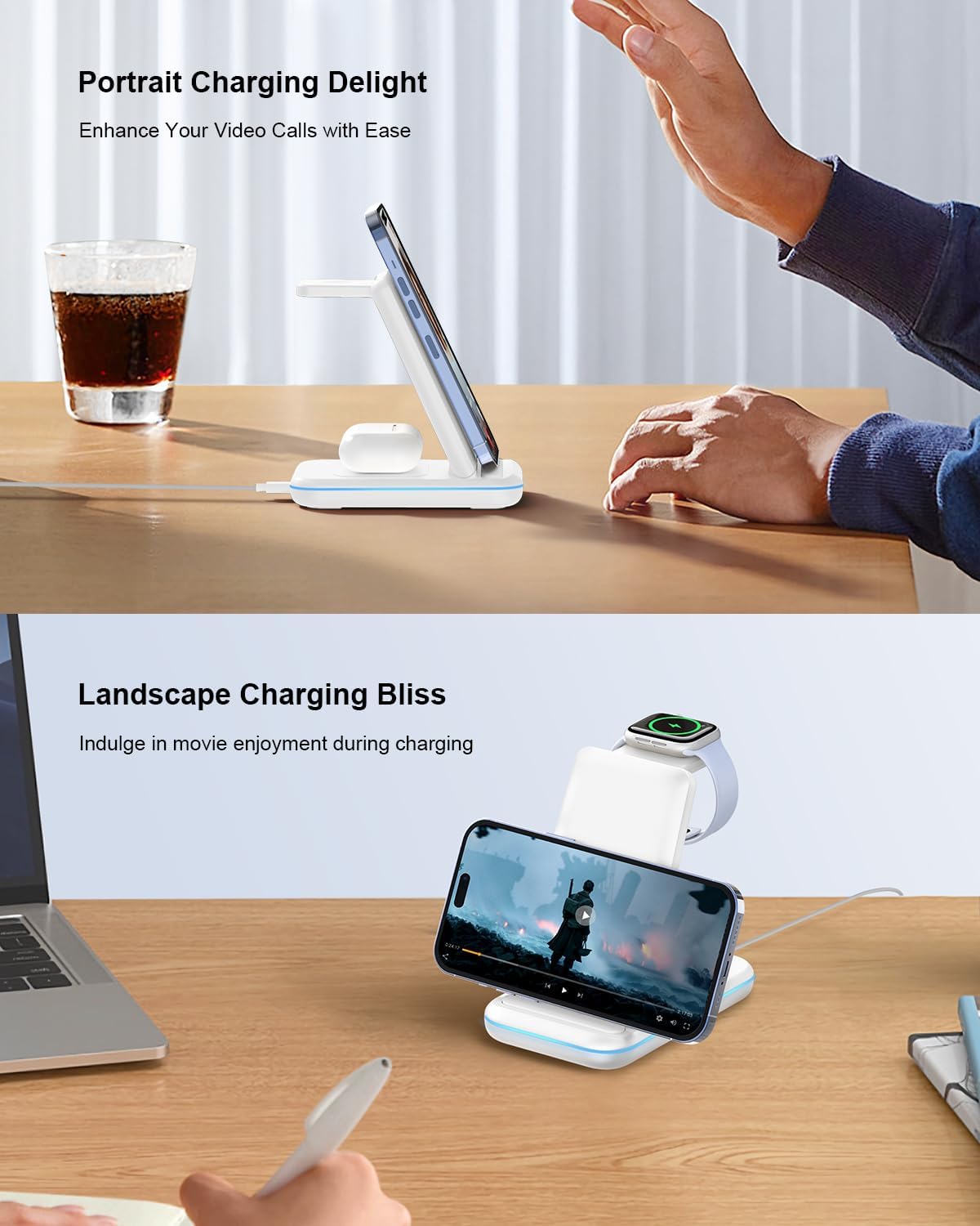 Thumbnail 5 de JoyGeek Chargeur Induction 3 en 1, Chargeur sans Fil Pliable pour iPhone, Apple Watch et AirPods