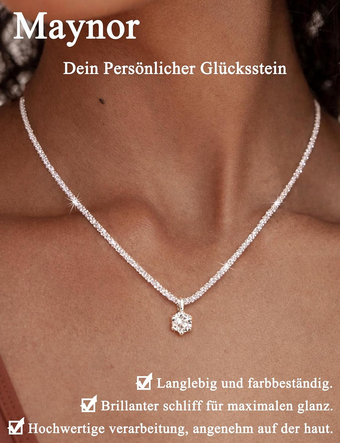 Detalle 2 de Maynor Geburtsstein Halskette Damen – 925 Sterling Silber mit Zirkonia-Anhänger in 12 Farben
