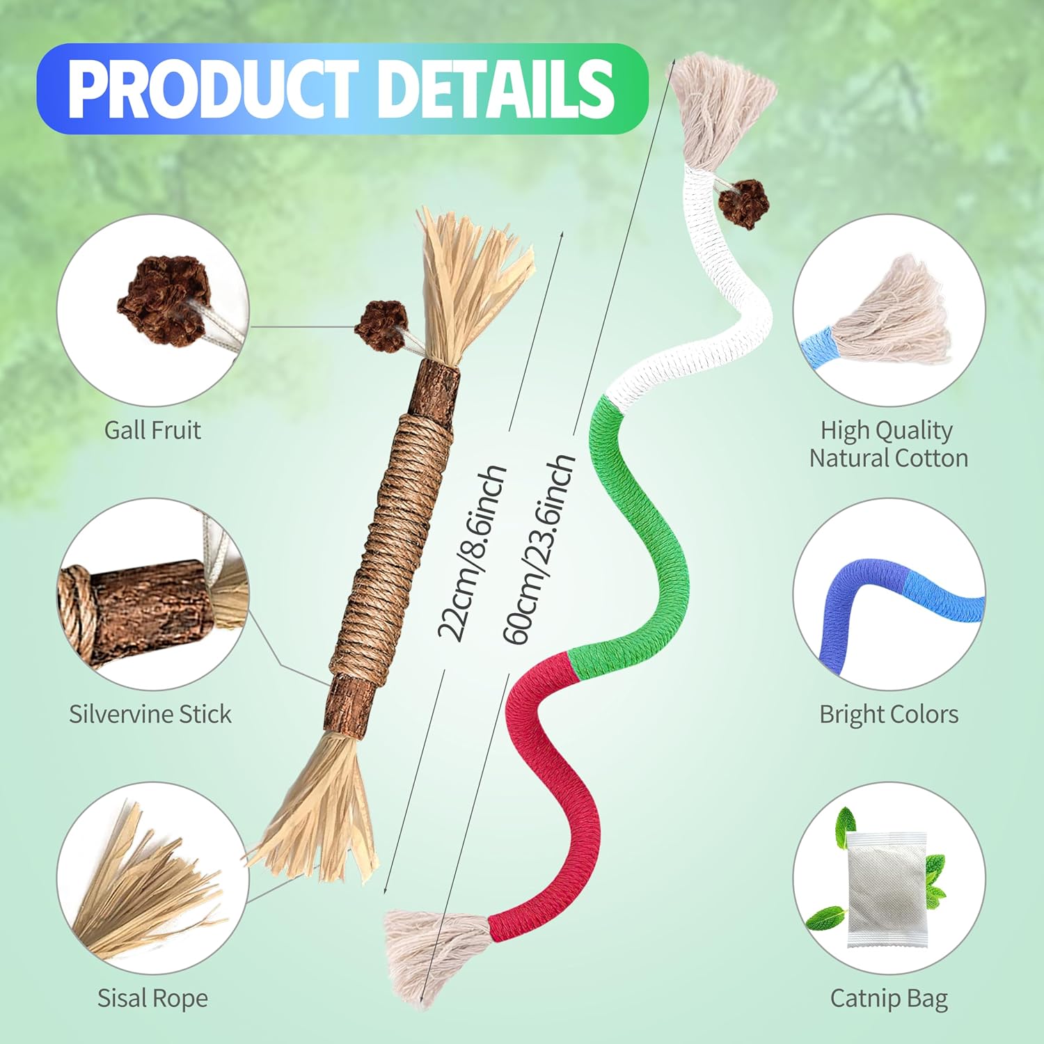 Detalle 2 de GBSYU GBSYU Cat Chew Toys, Silvervine Sticks and Sisal-Cotton Ropes
