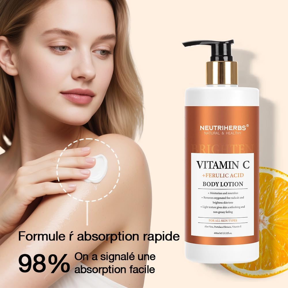 Detalle 2 de Neutriherbs Lotion corporelle pour femme – Hydrate et nourrit la peau sèche avec vitamine C (13,52 Fl Oz)