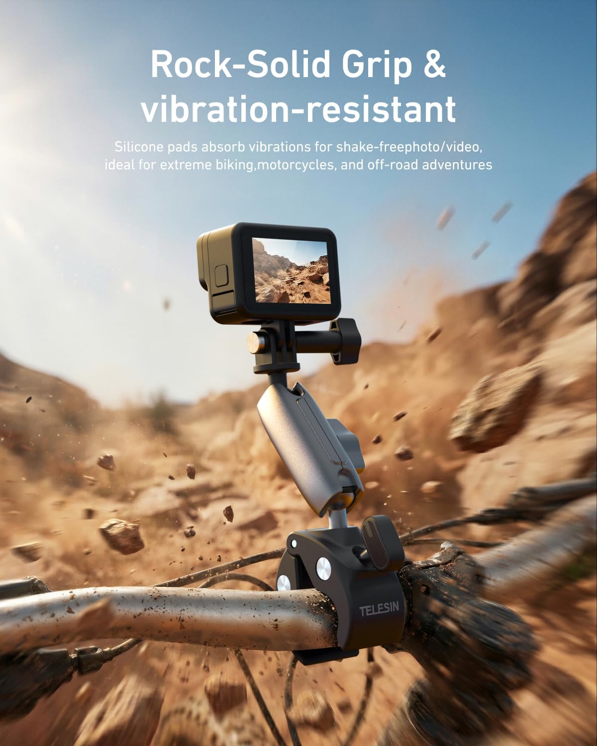 Thumbnail 5 de TELESIN Bike Handlebar Clamp Mount for Action Cameras — 360° Rotatable, Aluminum Alloy