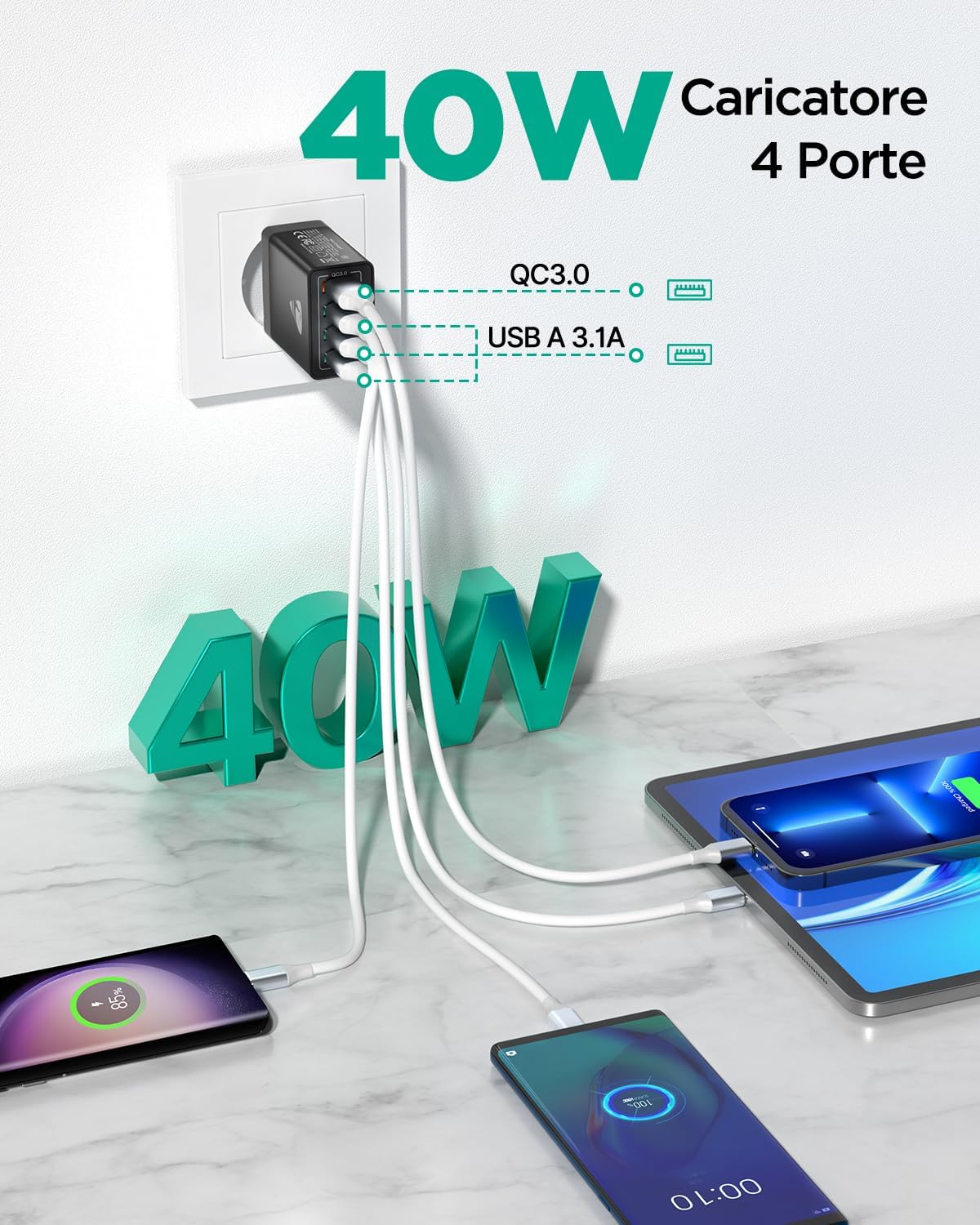 Thumbnail 2 de Caricatore USB 4 porte 40W QC3.0