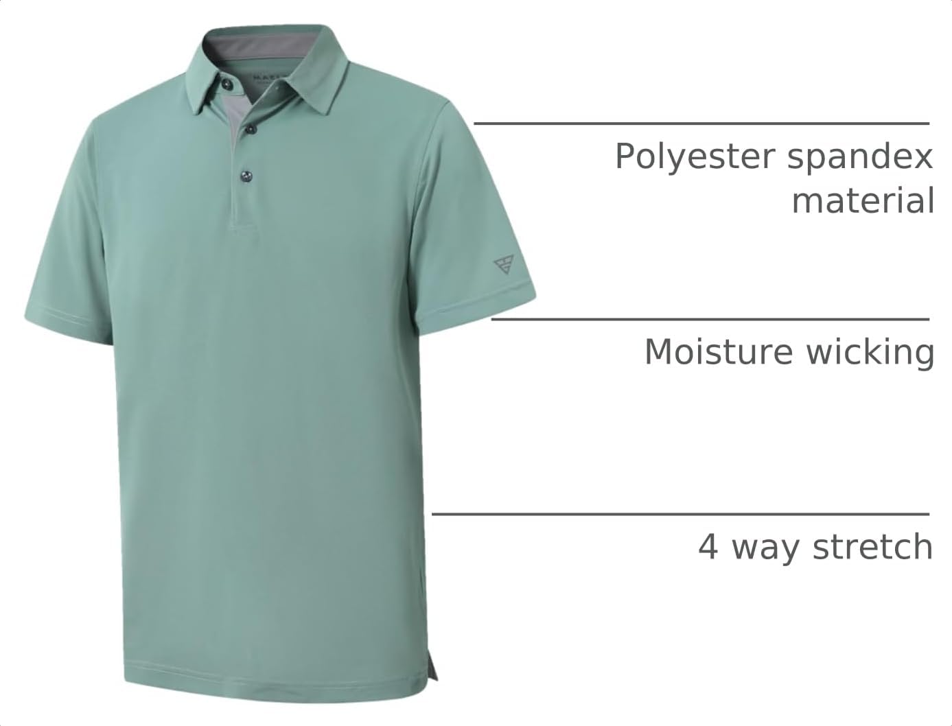 Detalle de Mens Golf Shirt Short and Long Sleeve Moisture Wicking Dry Fit Performance Solid Polo