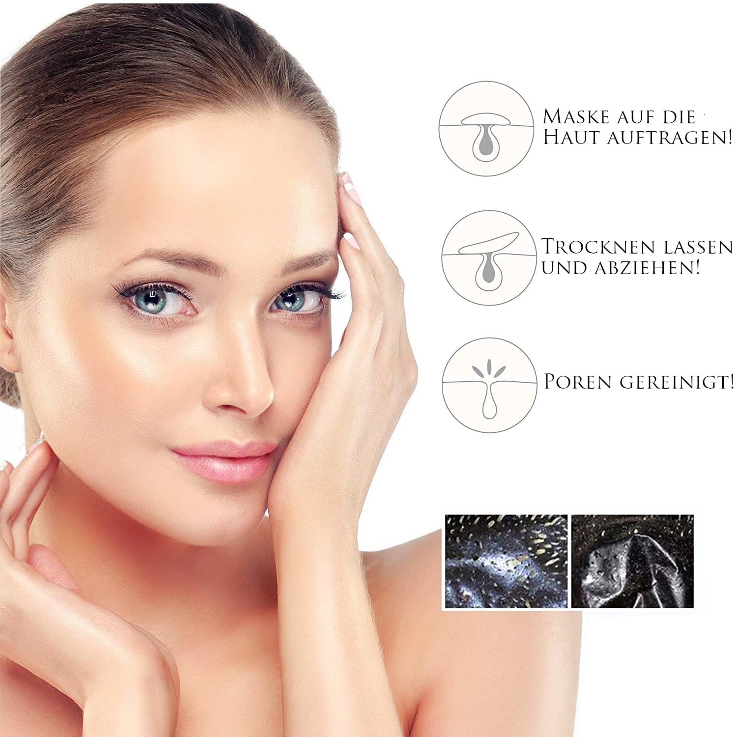 Detalle 2 de Das ORIGINAL - SOENA Black Mask + MASKENPINSEL XXL Tube 100 ml – Peel-Off Maske mit Aktivkohle gegen Mitesser