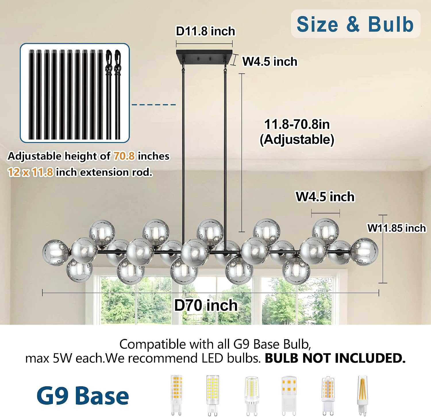 Detalle 2 de Modern linear chandelier, 70-inch