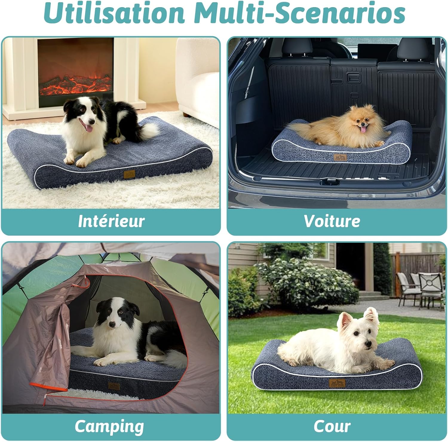 Thumbnail 6 de COZY KISS Panier chien orthopédique taille moyenne 90x60x14 cm en bleu