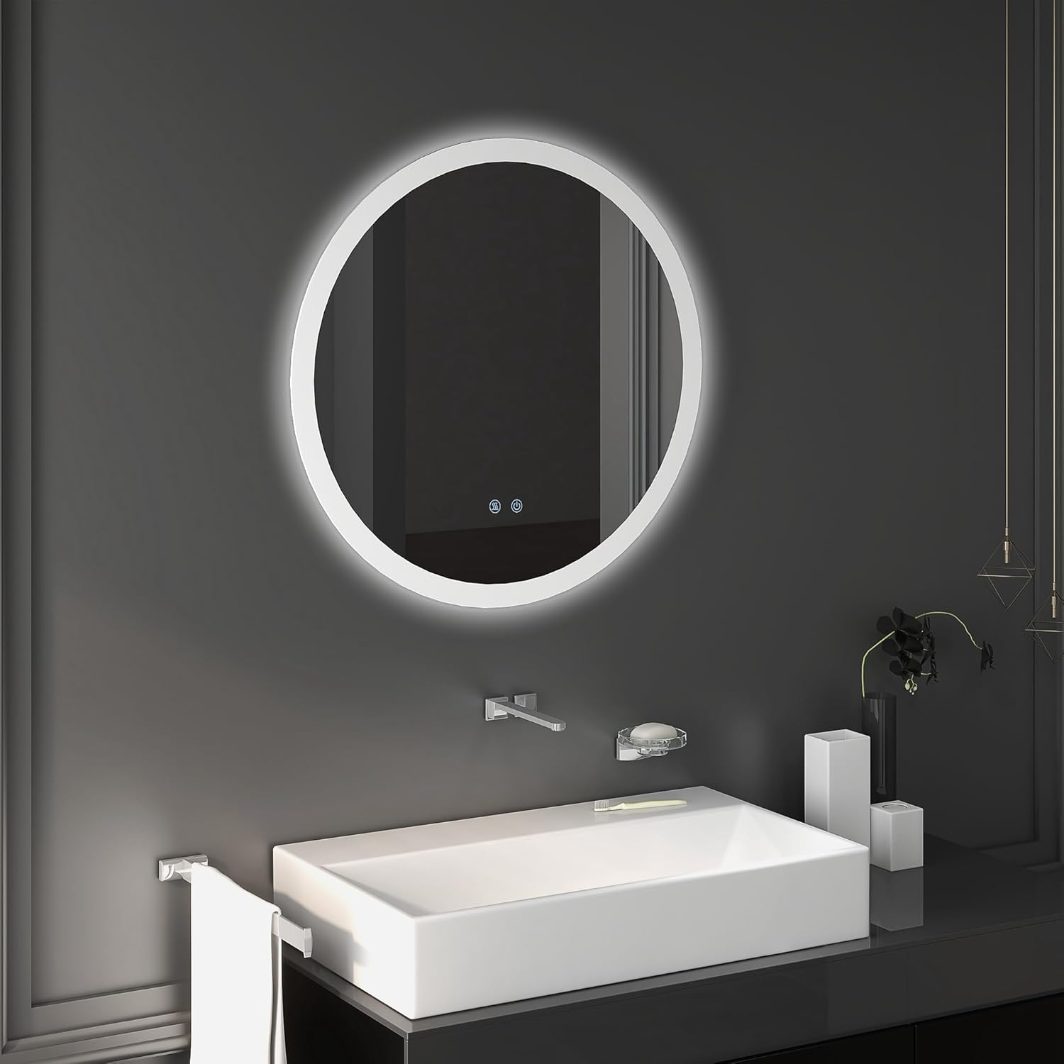 Thumbnail 1 de Kleankin Miroir Rond LED Ø70 cm pour Salle de Bain – anti-buée, éclairage réglable et mémoire