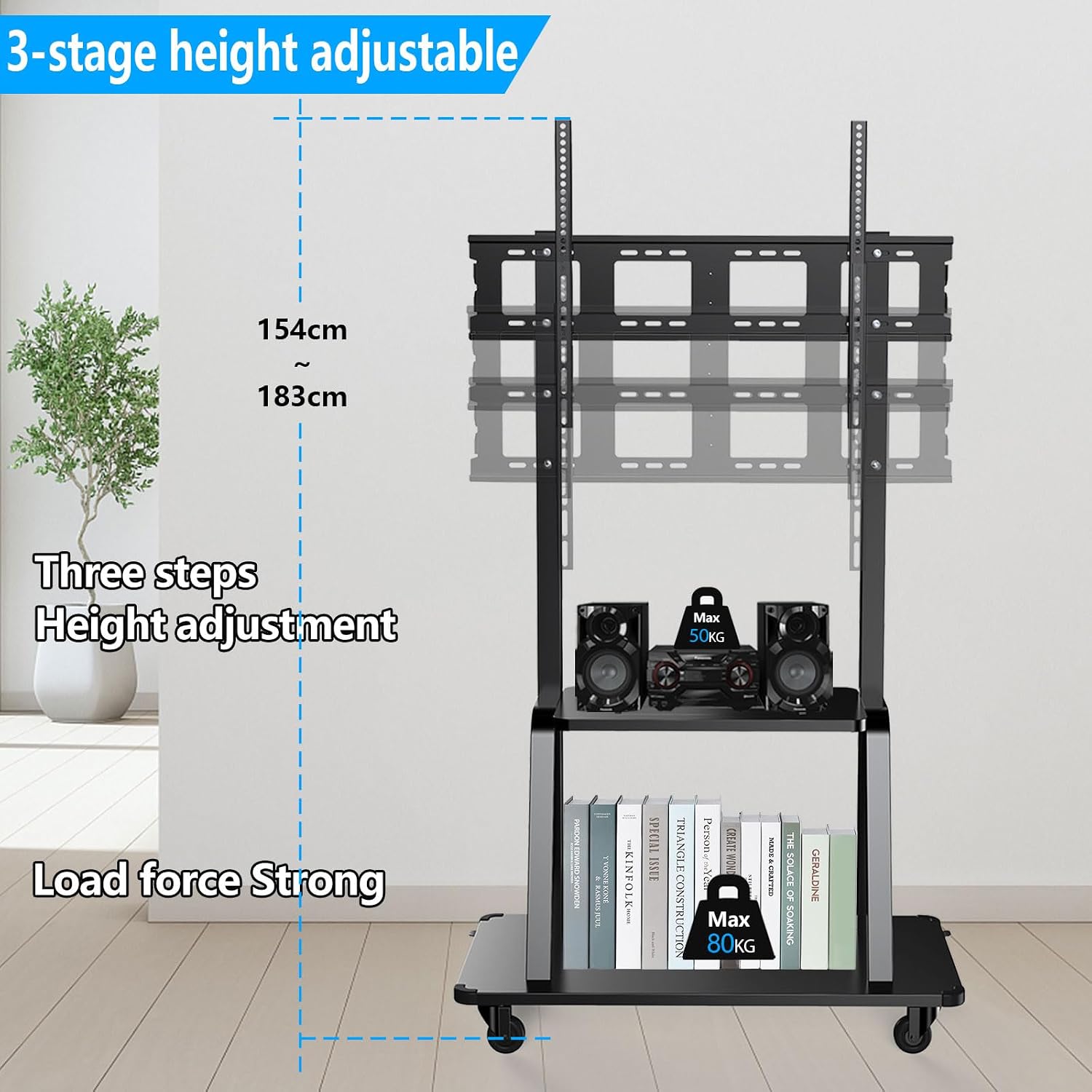 Detalle 1 de JXMTSPW Mobile TV stand 120kg VESA 900x600