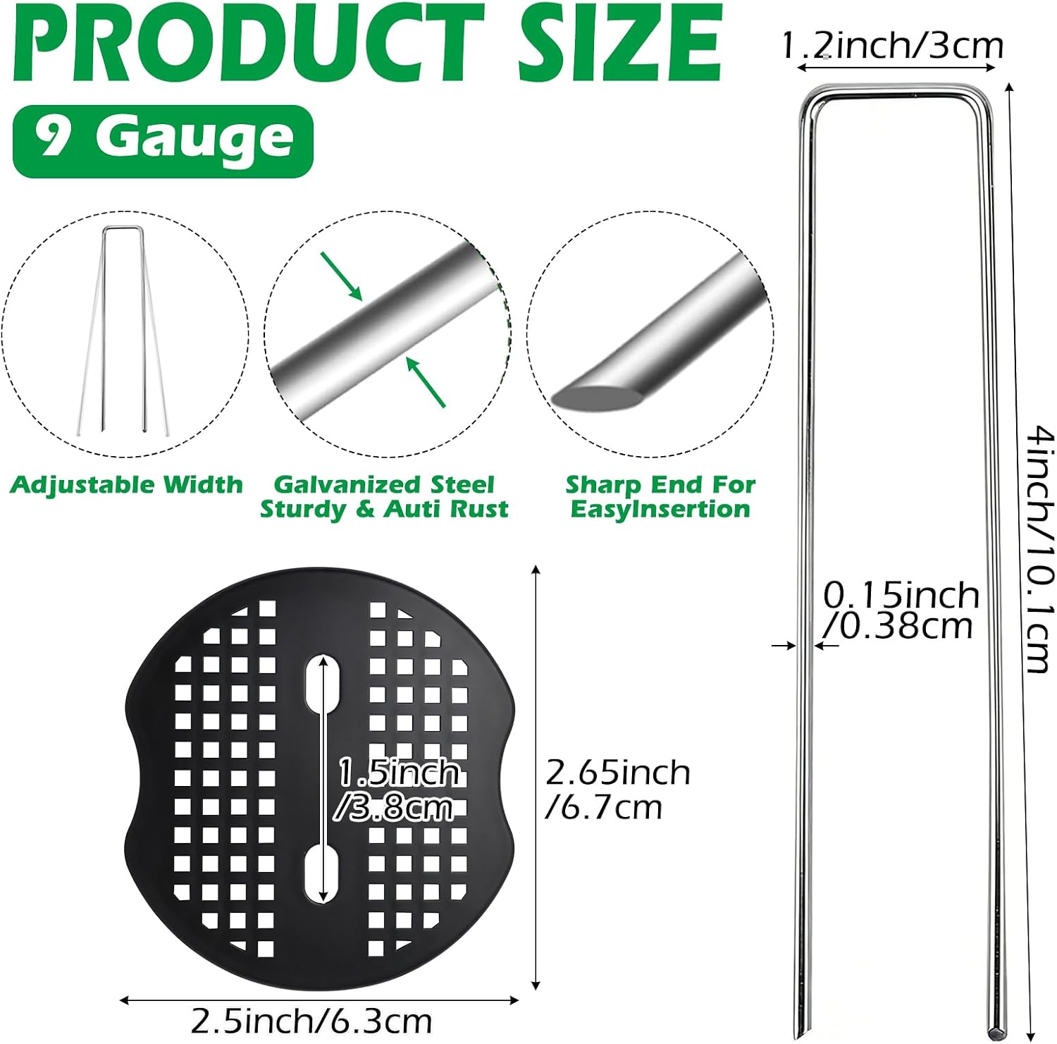 Thumbnail 1 de Finderomend 4*30*100mm Garden Staples, Galvanized Steel, 100 Stakes and 100 Pads