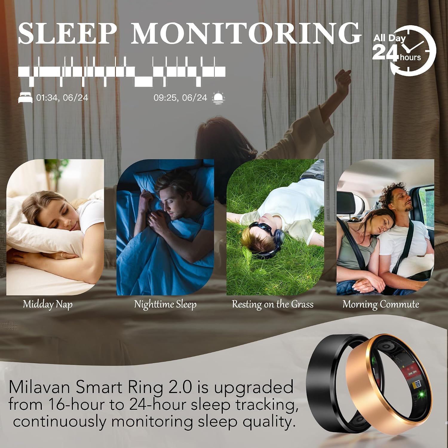 Detalle 2 de Milavan TK20 Smart Health Ring, New Gold, Sleep and Activity Tracking