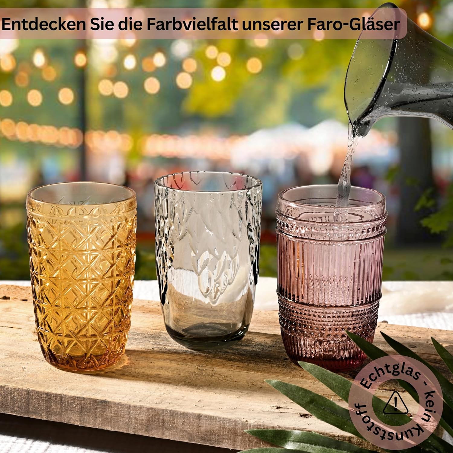 Detalle de Sänger Faro 6-teiliges Trinkgläser-Set – bunte, spülmaschinenfeste Gläser mit einzigartigem Schliff (je 330 ml) für 6 Personen