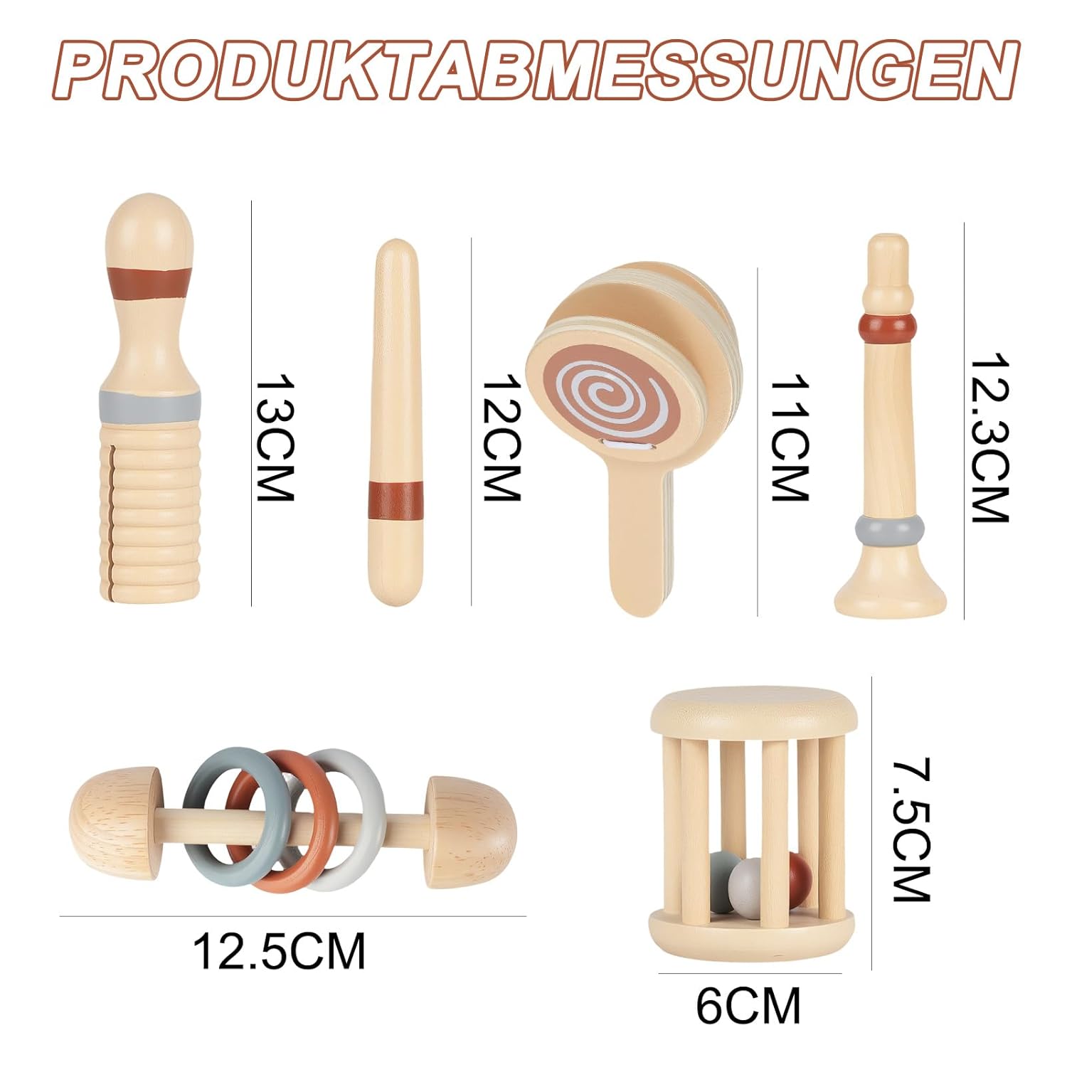 Thumbnail 1 de Lixstyea 6er Set Montessori Holz Baby-Rasseln – Musik-Sonajeros aus Holz für Babys & Kleinkinder (Farbe 2)