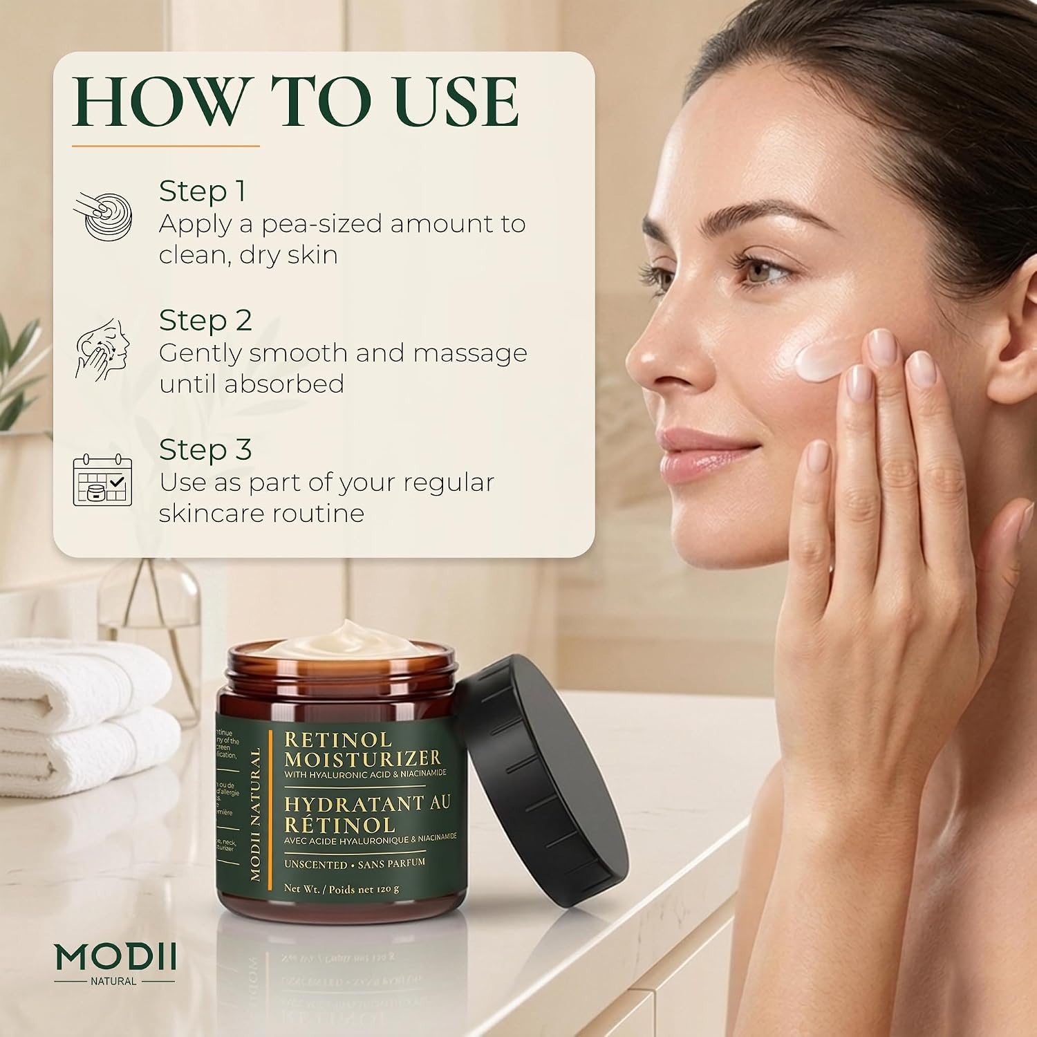 Detalle de Modii Natural Retinol Face Moisturizer, 1% Retinol Cream, 120 ml