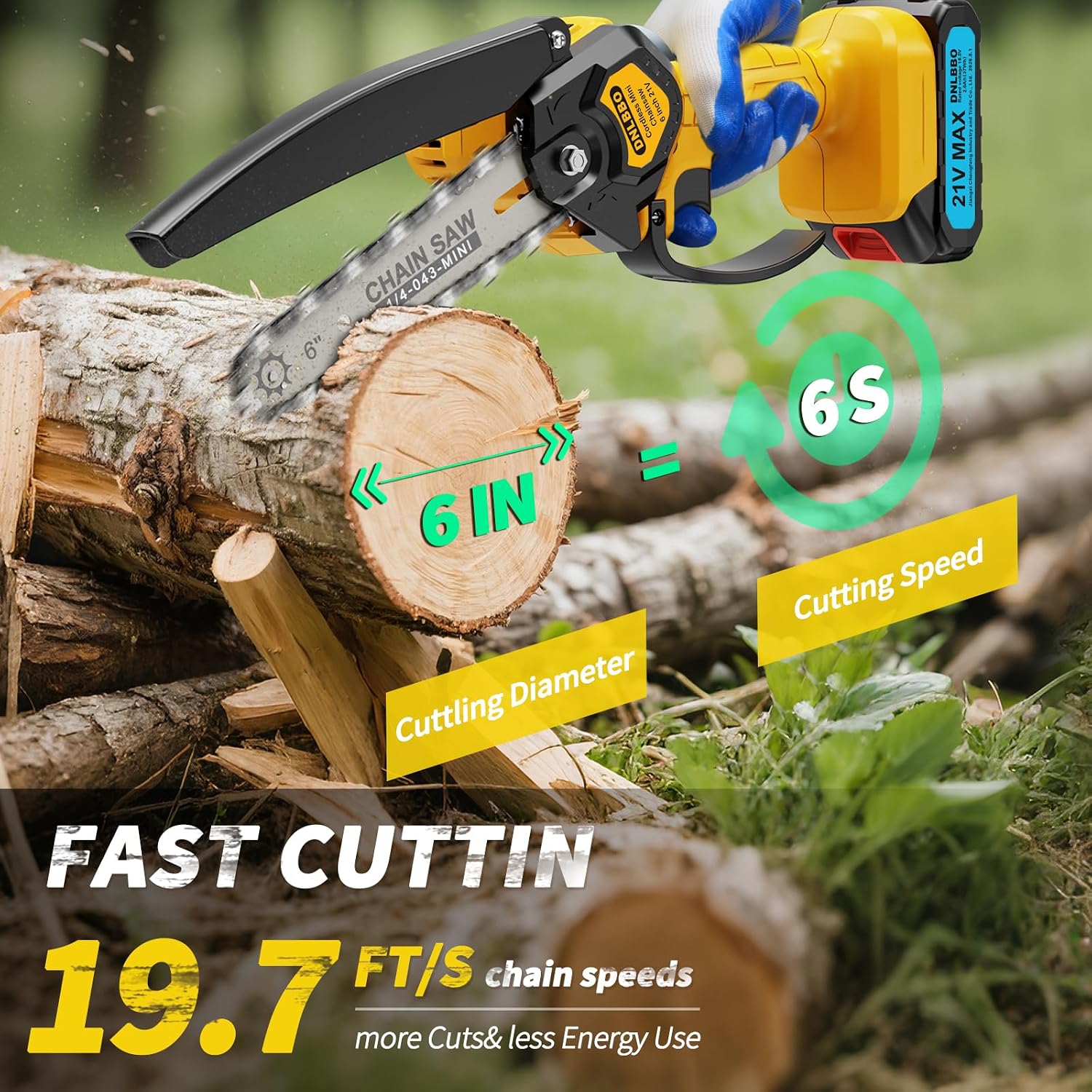 Detalle de DNLBBO DNLBBO-03 6-Inch Battery Mini Chainsaw with Power Display, 2 Batteries
