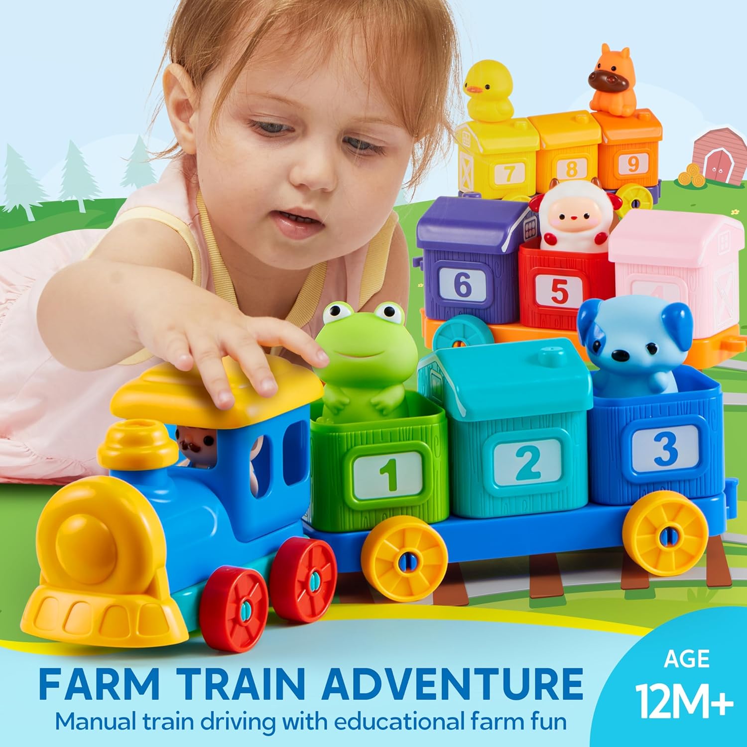 Detalle de Play-Act Montessori-style farm train learning toy with 9 animals and a farmer (1–3 years)