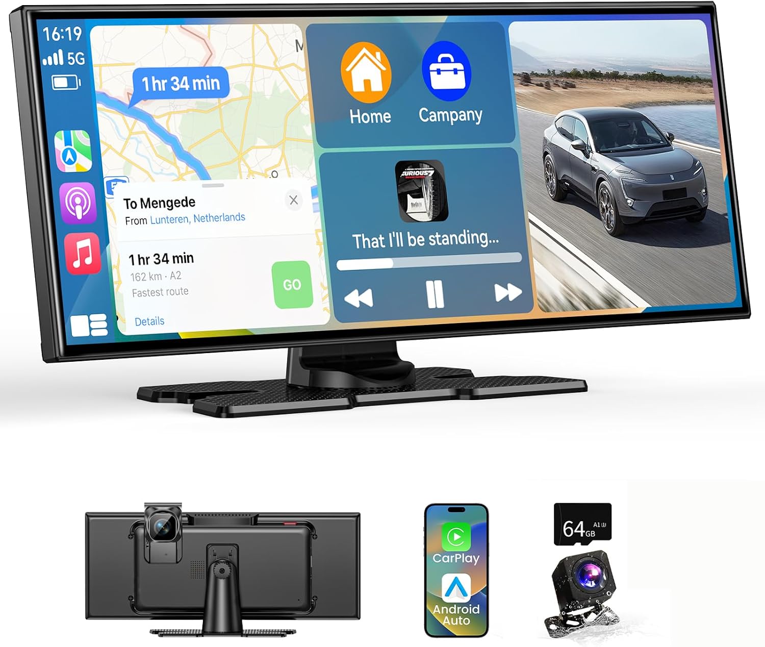 Detalle de 11,5-Zoll CarPlay Display: Kabelloses CarPlay/Android Auto Erlebnis mit 4K Dash-Cam und Rückfahrkamera