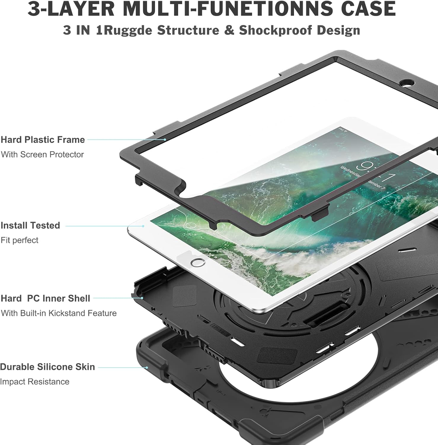 Thumbnail 4 de Gerutek Hülle für iPad 6./5. Generation 9,7 Zoll – 3in1 Stoßfest mit 360° Drehsatz, Hand- und Schultergurt