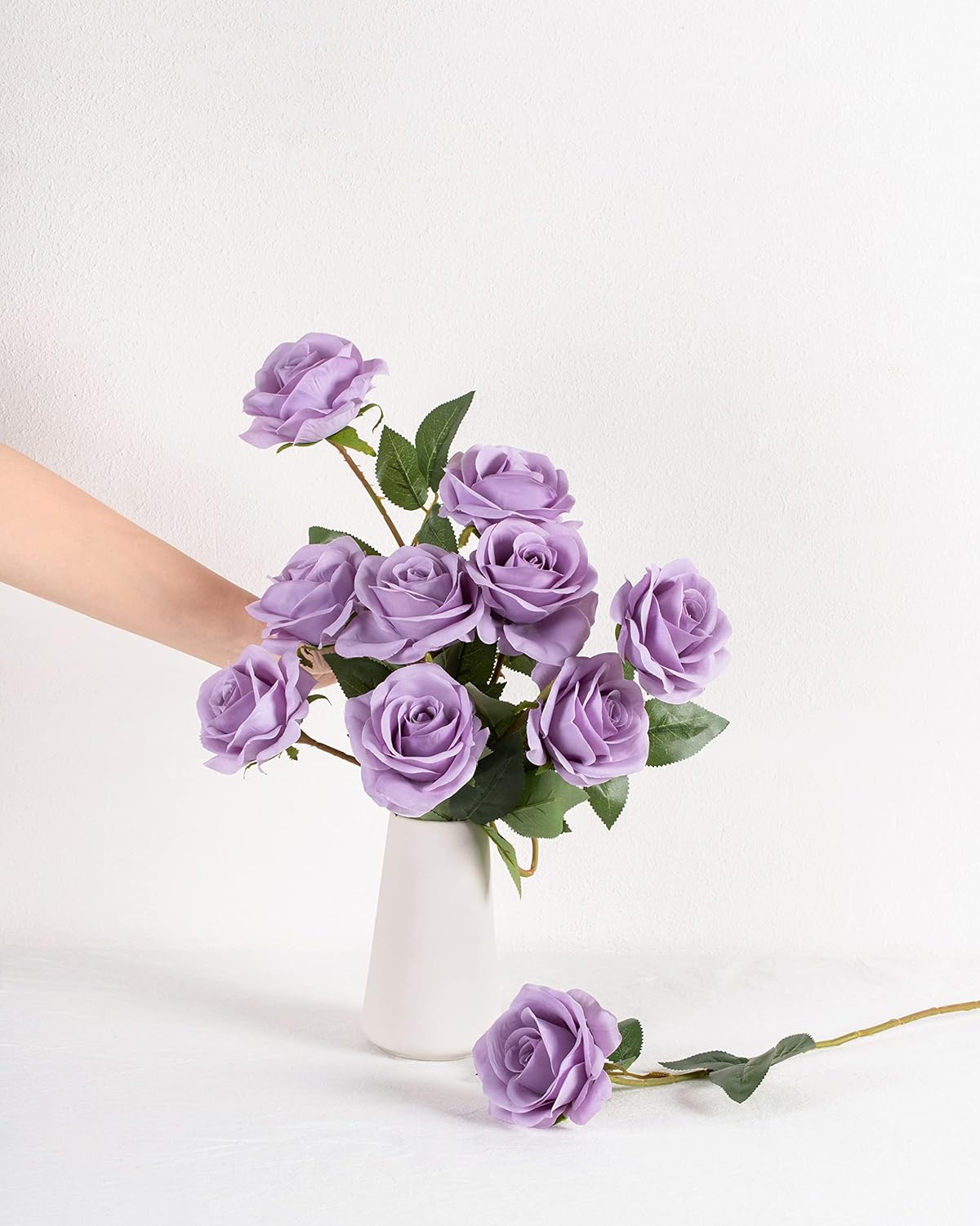 Thumbnail 3 de DuHouse 10x Artificial Lilac Roses (Fake Silk Flowers) with Long Plastic Stems for Wedding & Table Decor