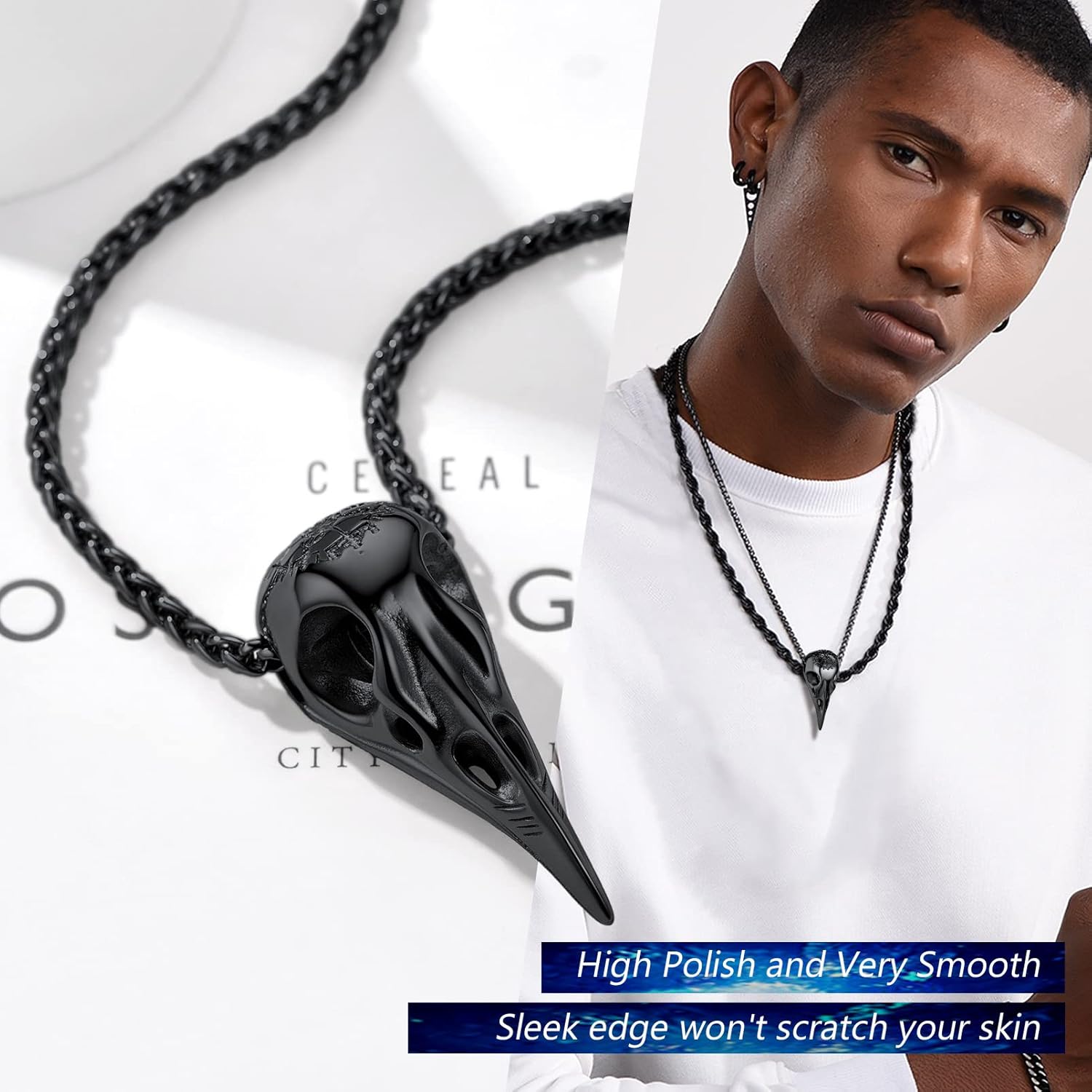 Thumbnail 2 de PROSTEEL Collier homme « Corbeau » en acier inoxydable 316L, plaqué or/noir et pendentif Viking