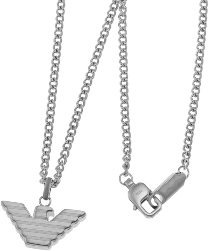 Detalle de EMPORIO ARMANI Herren-Edelstahl Halskette mit Karabinerverschluss – silberner Anhänger