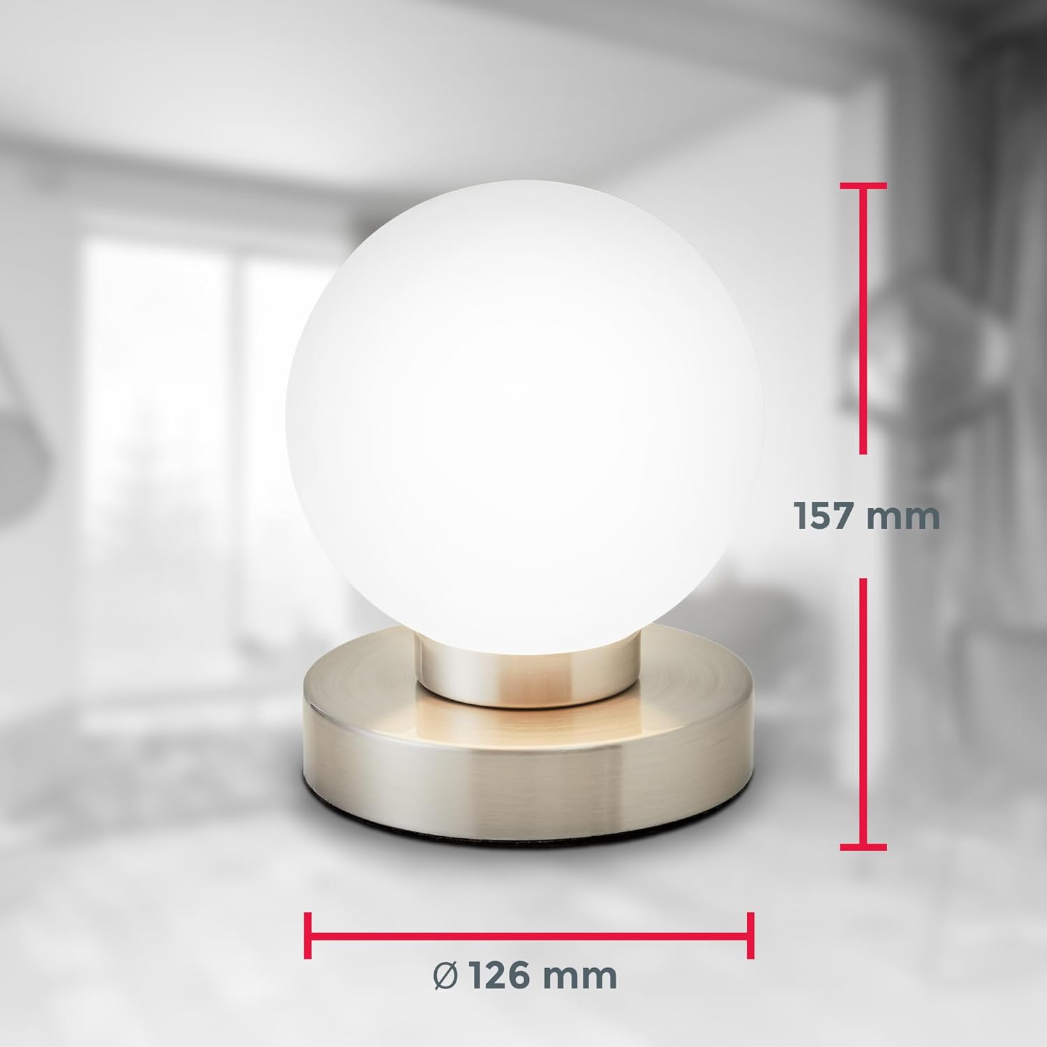 Thumbnail 5 de B.K.Licht Nachttischlampe mit Touch – dimmbar, E14, Glaskugel Weiß, matt-nickel