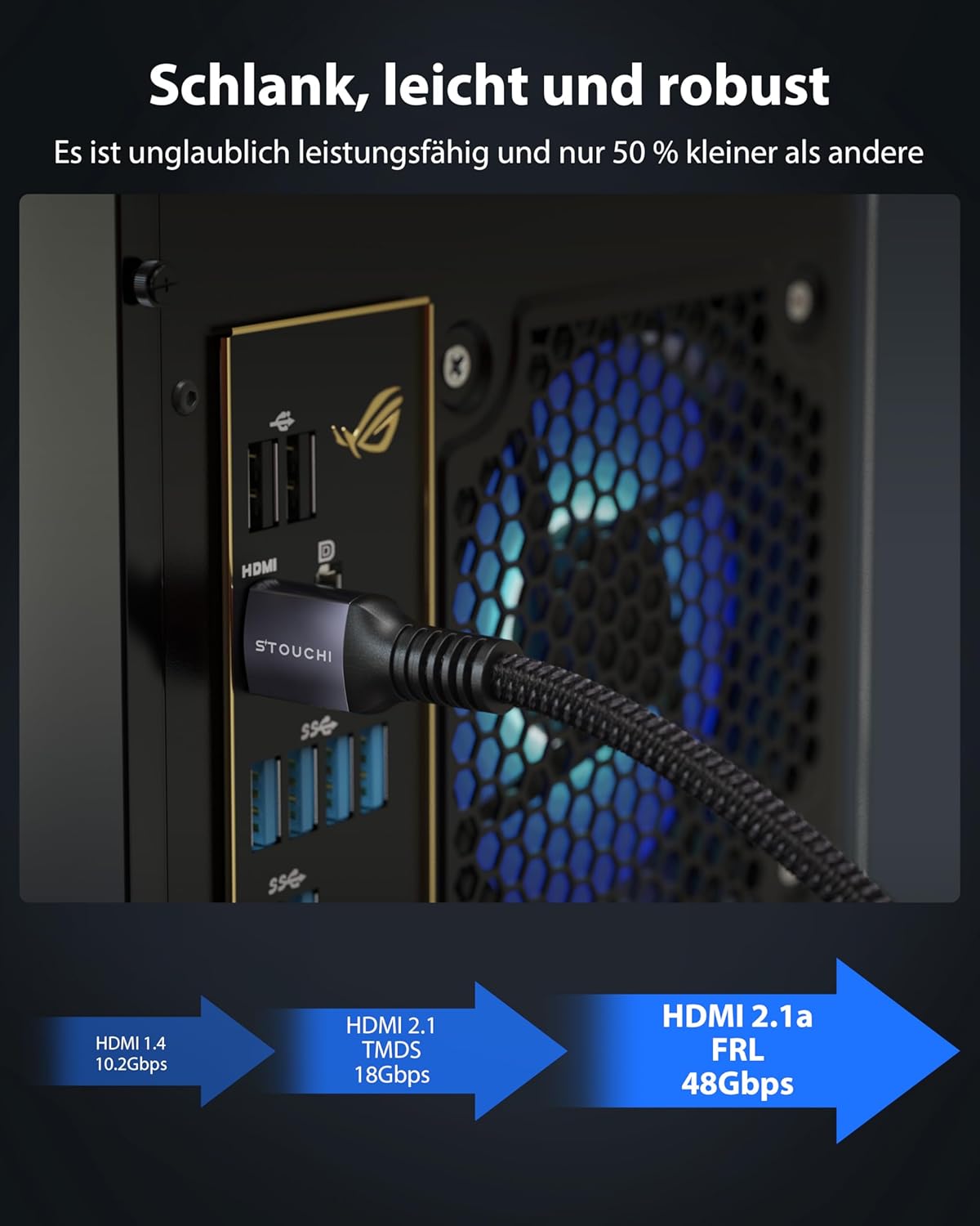 Thumbnail 2 de Stouchi Ultra High Speed HDMI 2.1 Kabel (zertifiziert) bis 48 Gbit/s, 3 m, 2er-Set – für 4K/120 Hz, eARC, HDR