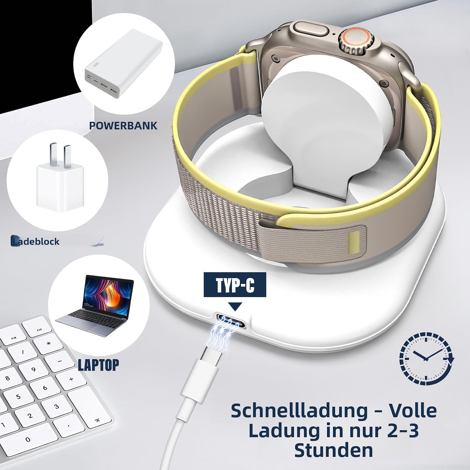 Detalle 2 de KTEBO Apple Watch Charger Cable with Dock 1m