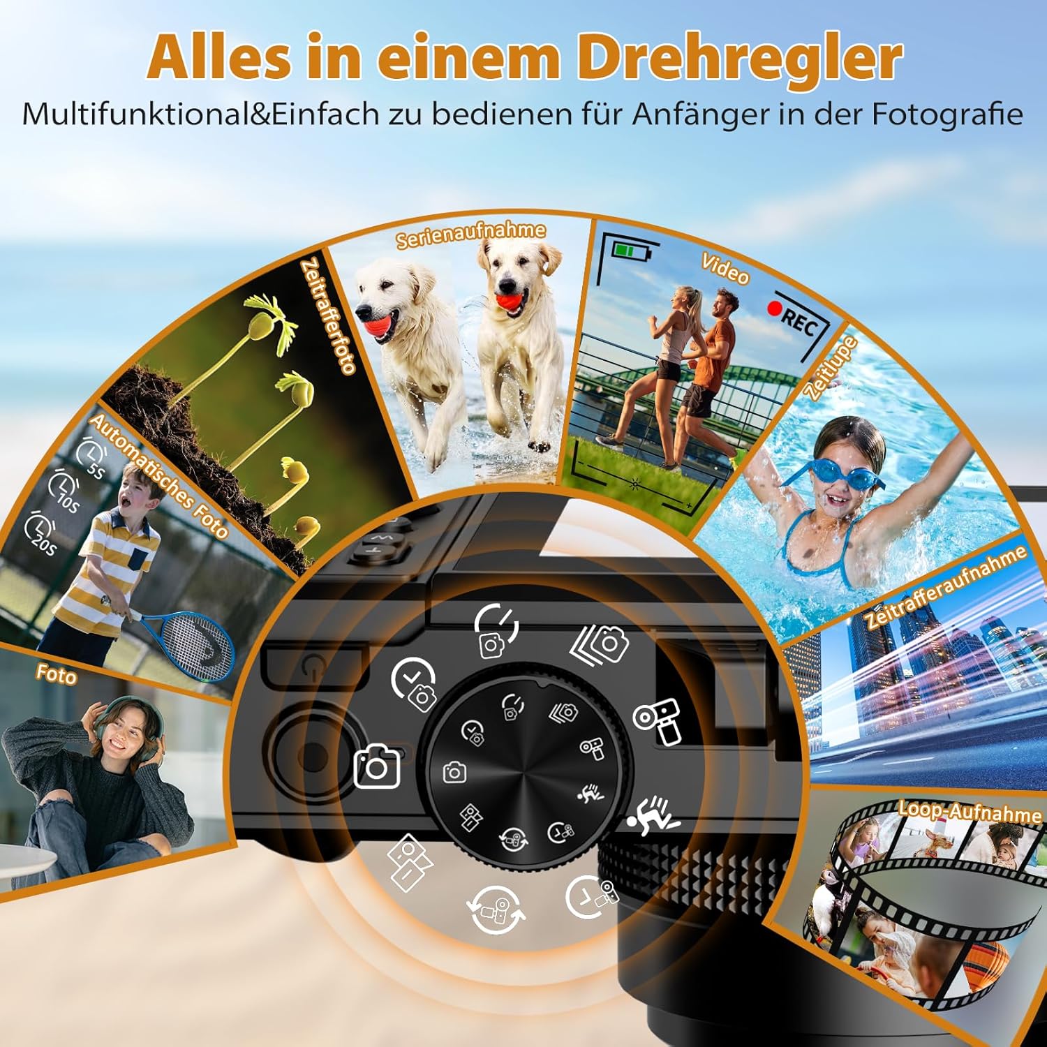 Detalle de Digitalkamera 4K mit WLAN, 64 MP und 18x Digitalzoom – idealer Einstieg für Reise-Vlogs