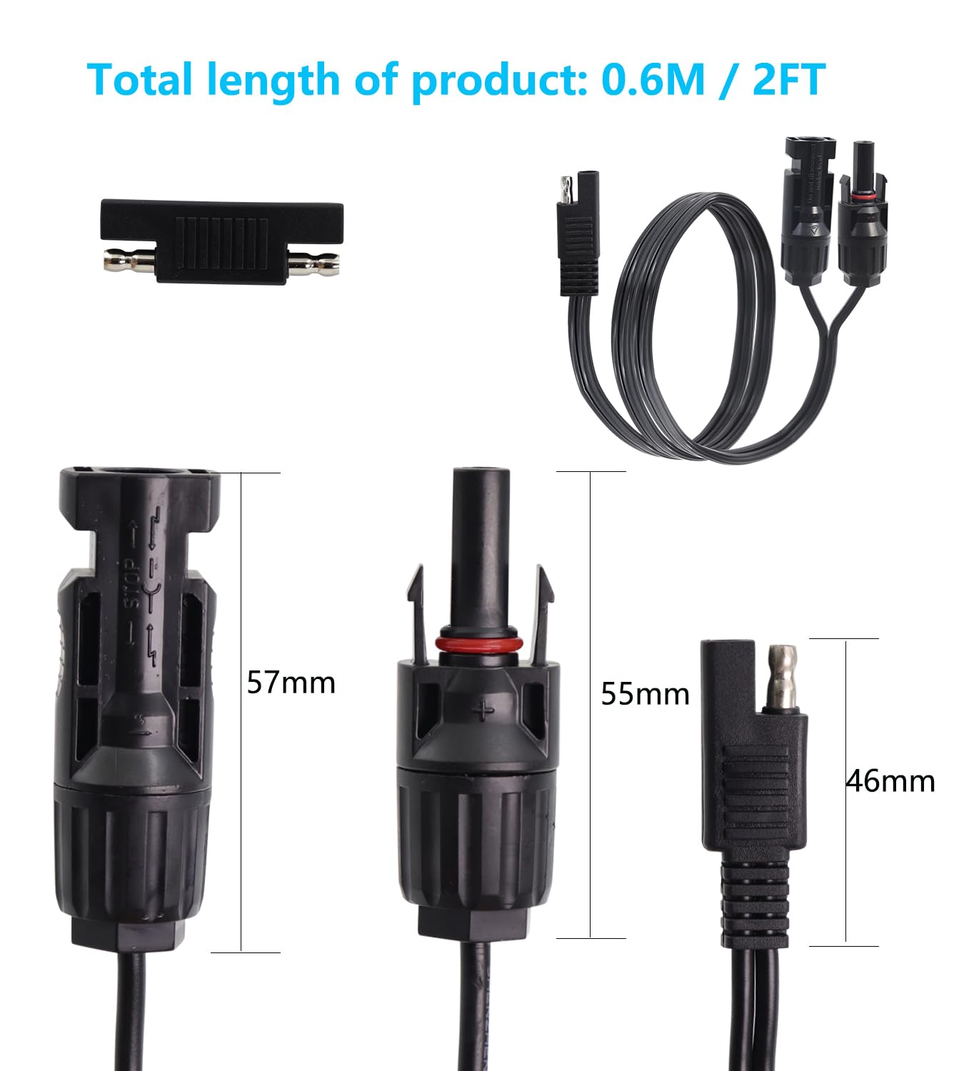 Detalle de LANMINGLEL Solar Panel to SAE Adapter Cable 14AWG: SAE Connector to Male & Female Solar Connectors Extension Wire for Solar Panels and RV Battery Chargers
