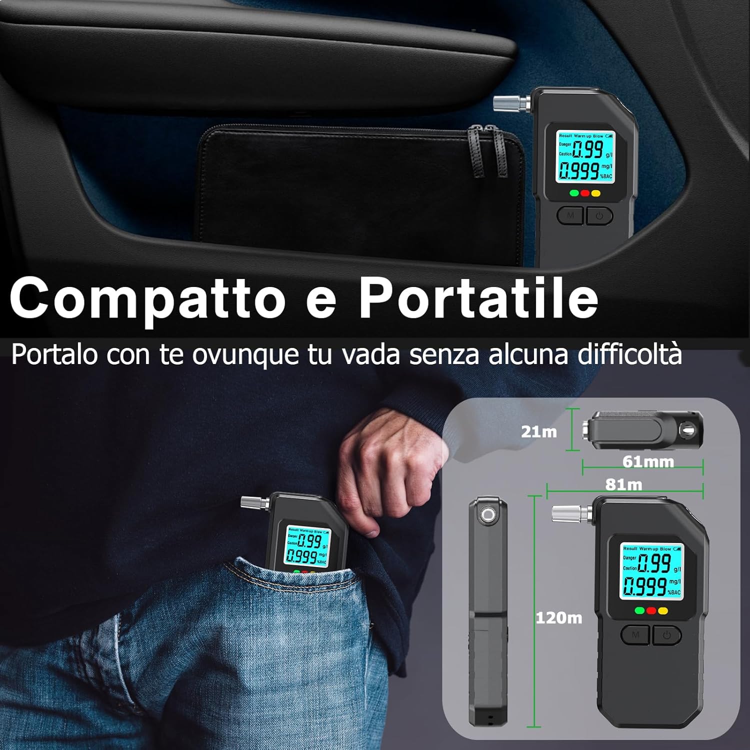Thumbnail 5 de Super Barley Etilometro Portatile Certificato – Etilometro professionale con display LED e 20 boccagli