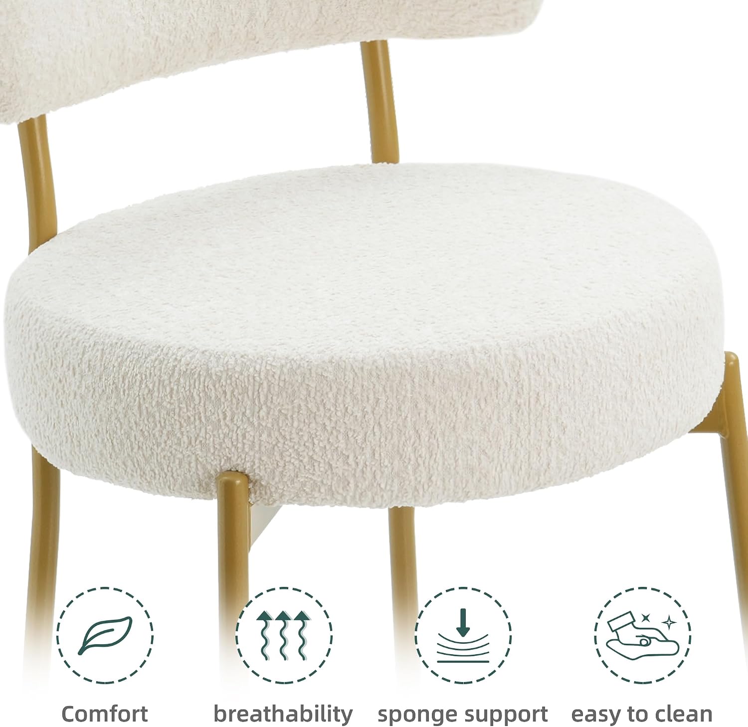 Detalle 2 de AurnaGle 28-Inch Boucle Bar Stools, Set of 3, with Backs and Gold Legs