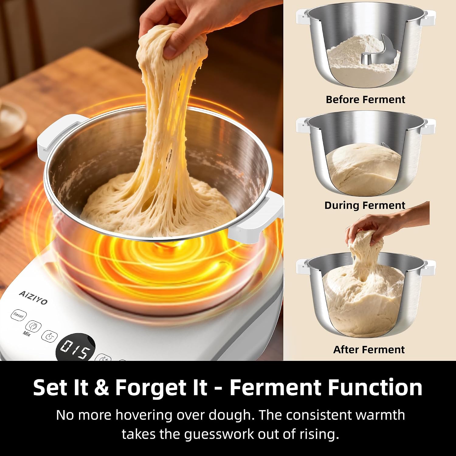 Detalle 2 de AIZIYO DoughChief Dough Maker (7.4QT) with Ferment Function for Pizza & Bread