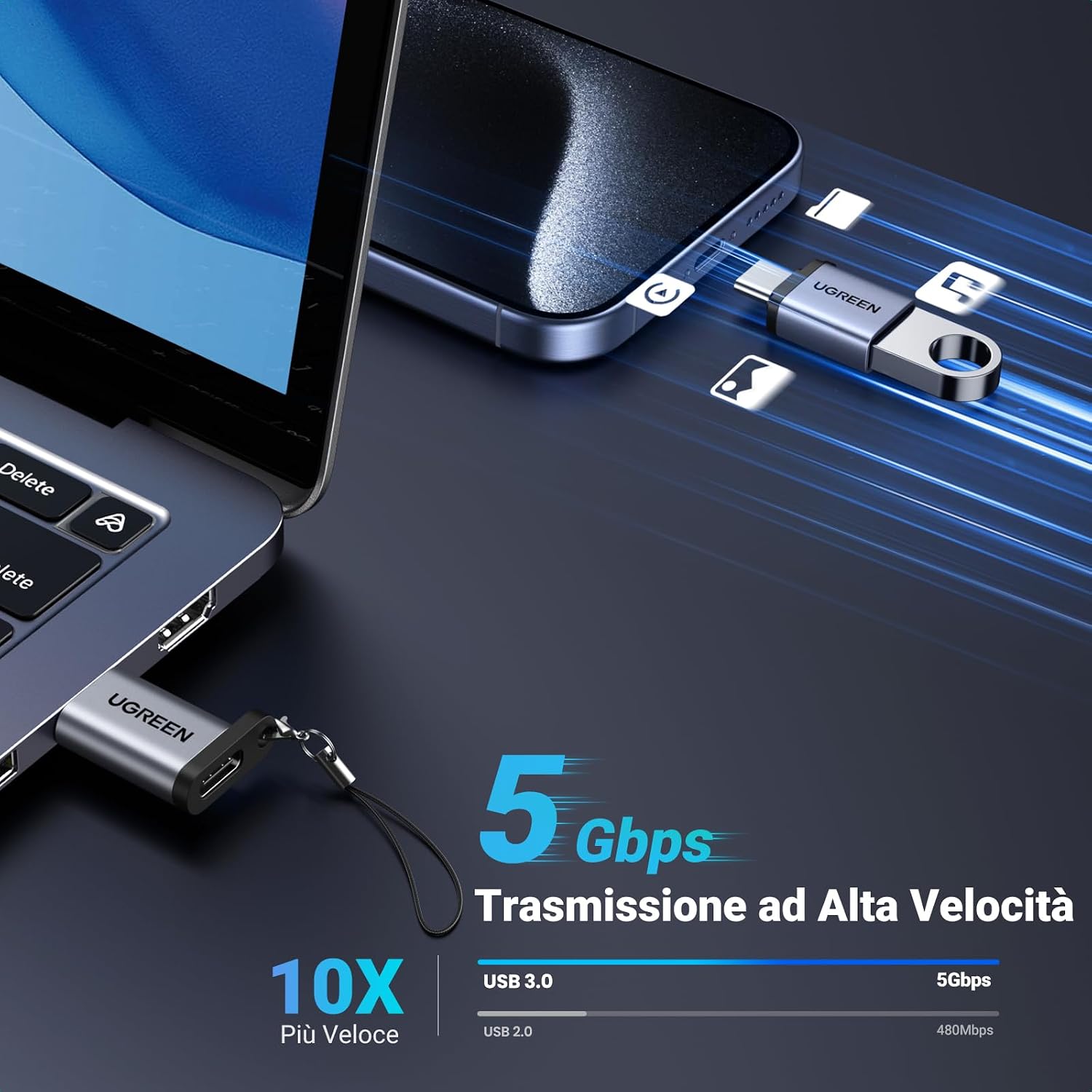 Detalle 1 de UGREEN Adattatore Tipo C USB 3.0 OTG 5Gbps 2 pezzi