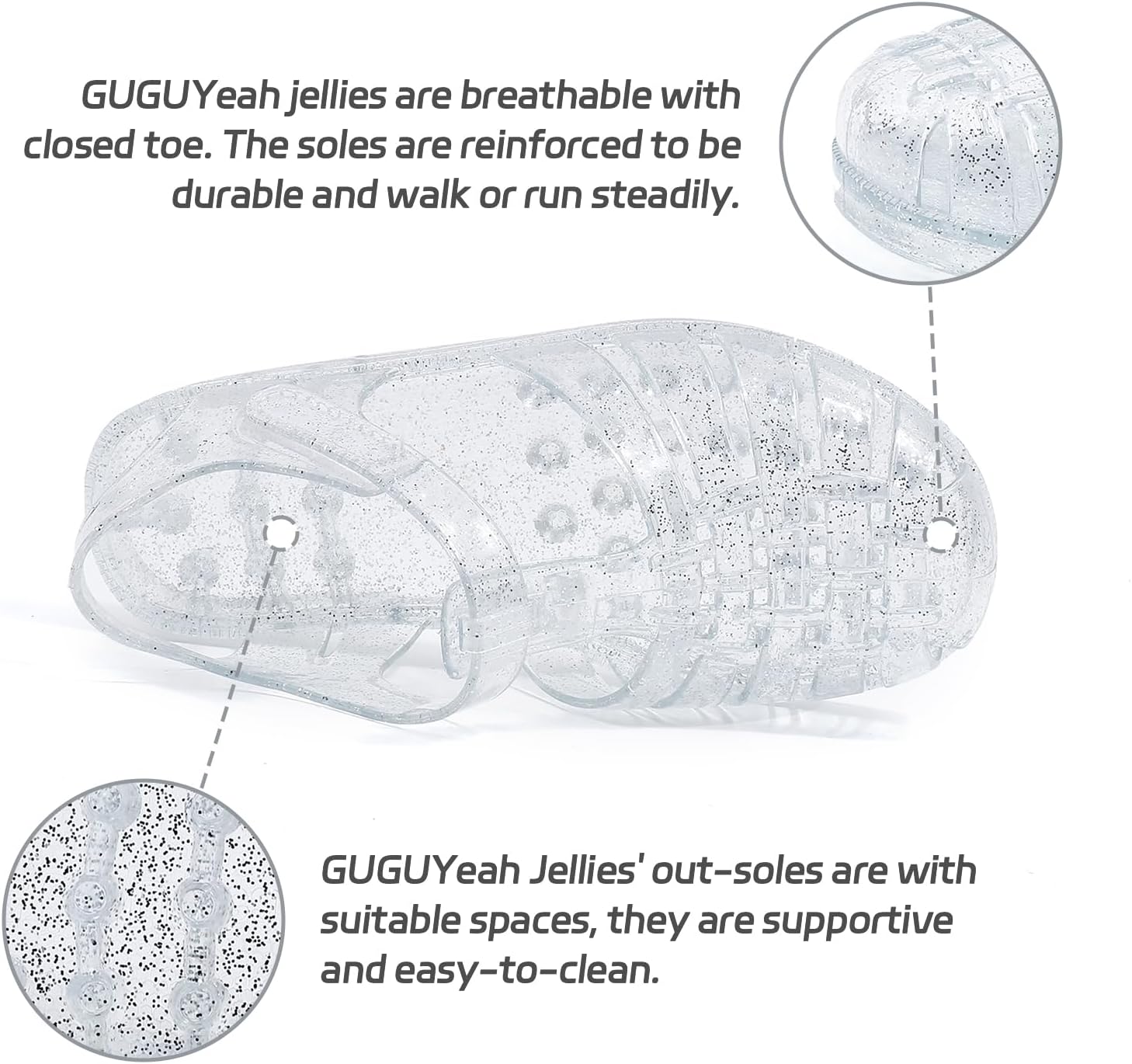 Detalle de GUGUYeah Jelly Sandals for Girls: Closed-Toe Princess Style Beach Shoes