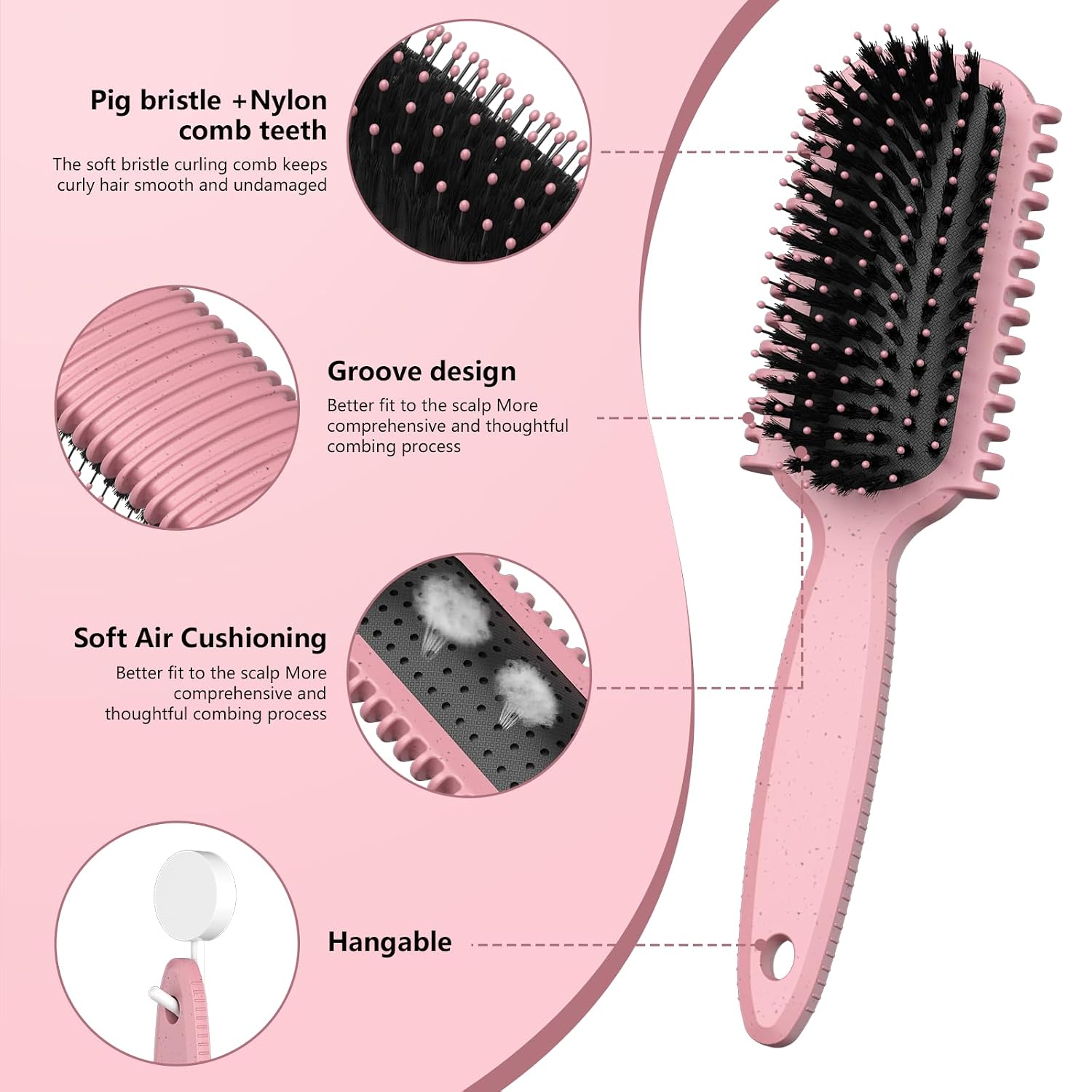 Detalle de HEZ Curl Defining Brush Set (Pink) for Combing and Shaping Curls, Slick Backs & More