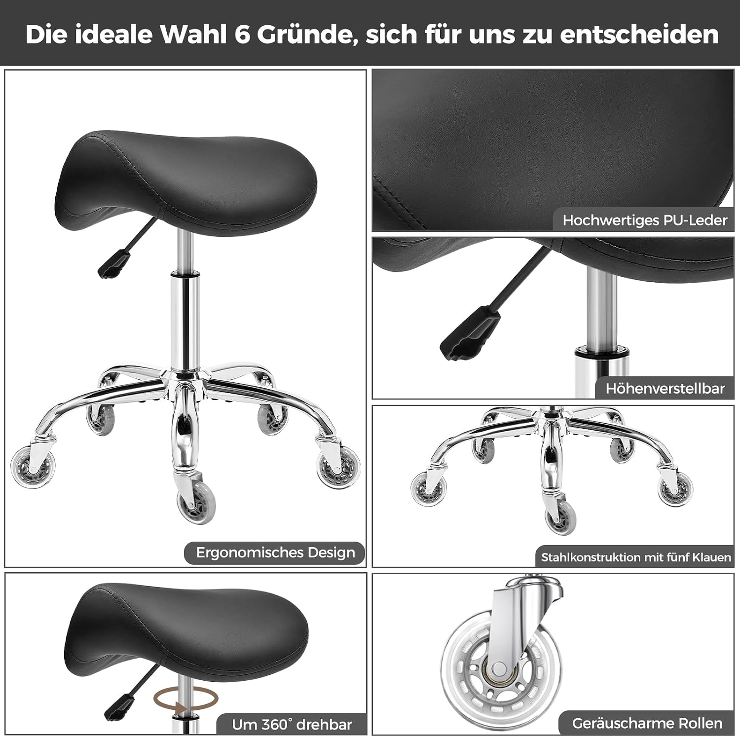 Thumbnail 6 de BEWISHOME Sattelhocker Höhenverstellbar 360° Drehhocker