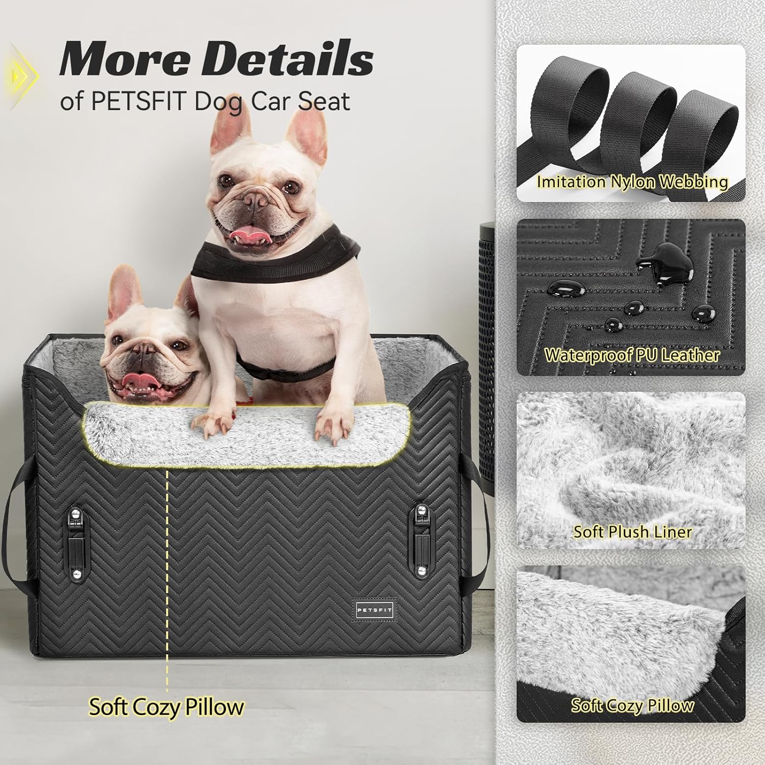 Detalle 2 de Petsfit Hund Autositz für kleine/mittlere Hunde (58 x 42 x 34 cm) – mit 2 Sicherheitsgurten