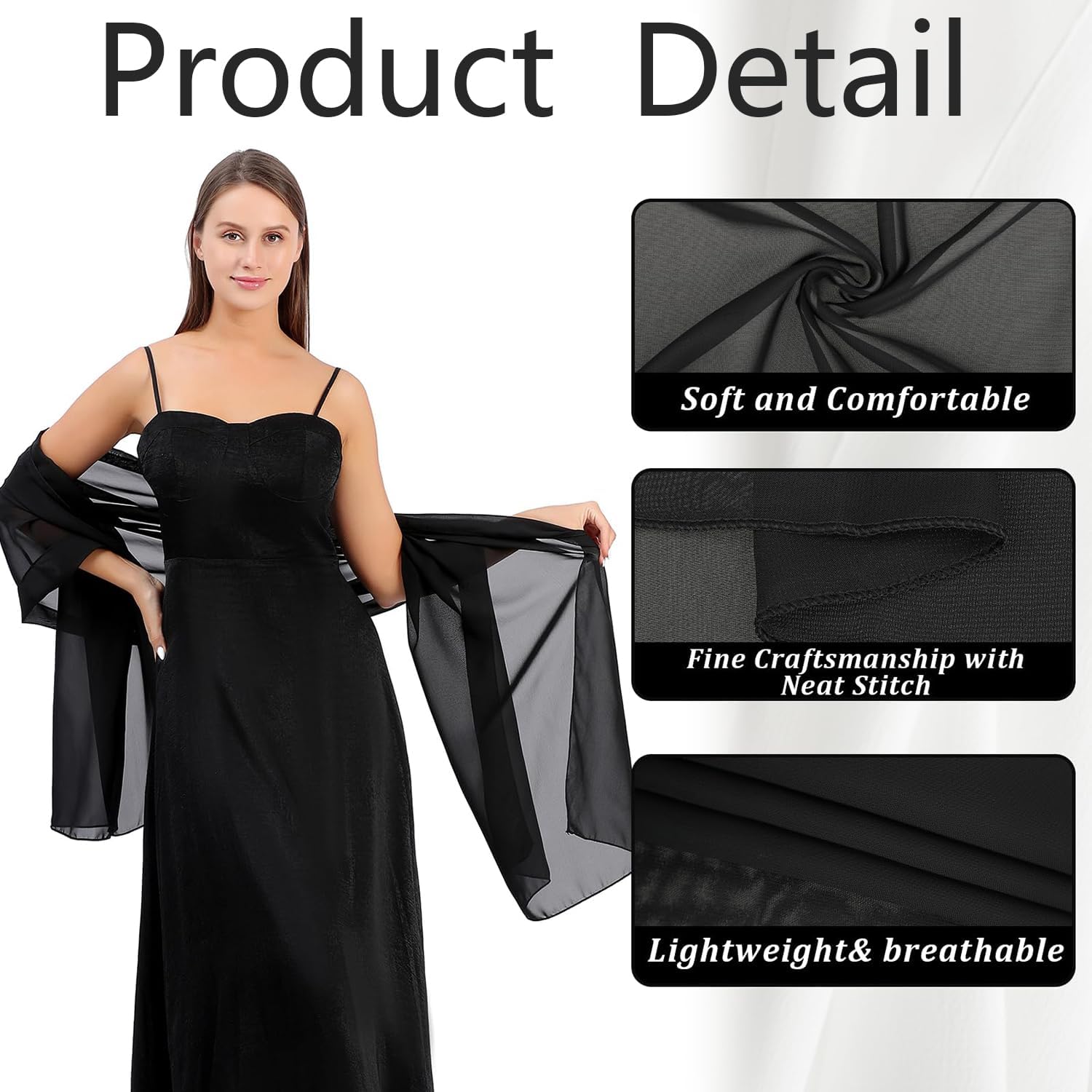 Detalle de Châle Weenwill femme en mousseline légère 70 × 200 cm – écharpe polyvalente pour mariage et soirées