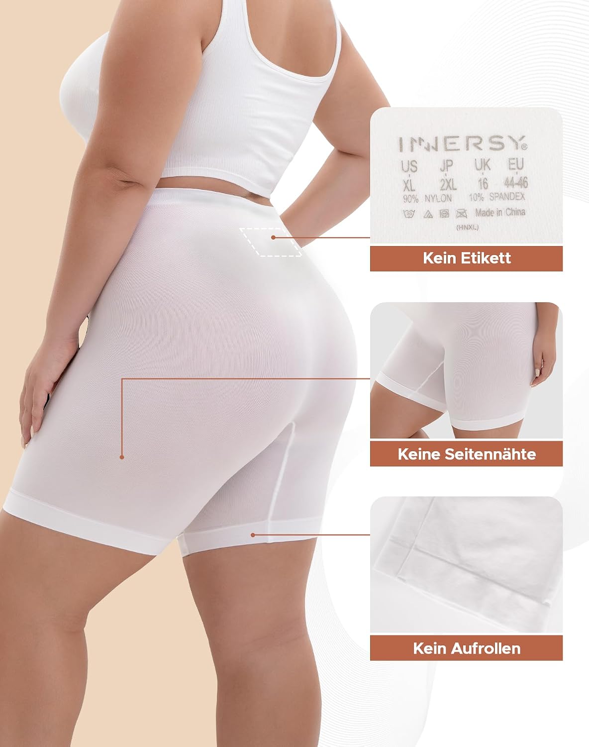 Thumbnail 3 de Lot de 3 boxers de cyclisme INNERSY pour femme, grandes tailles 44-62, anti-frottement