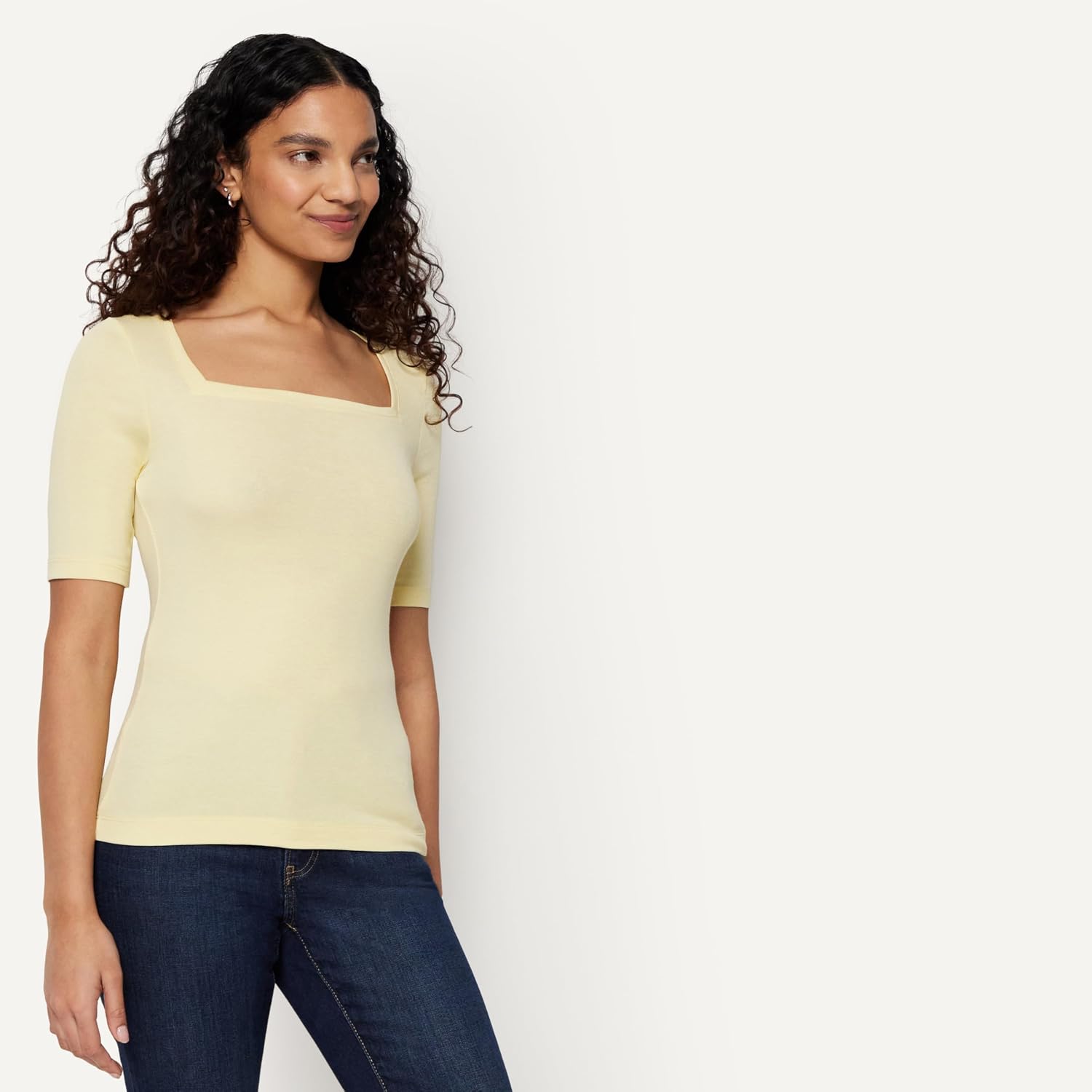 Thumbnail 1 de Amazon Essentials Femme T-Shirt Ajusté à Manches Mi-Longues et Col Carré