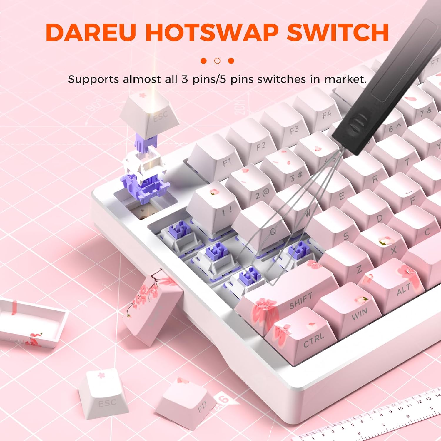Detalle 2 de DAREU EK75PRO Sakura Pink – klawiatura mechaniczna 75% RGB z hot-swapem