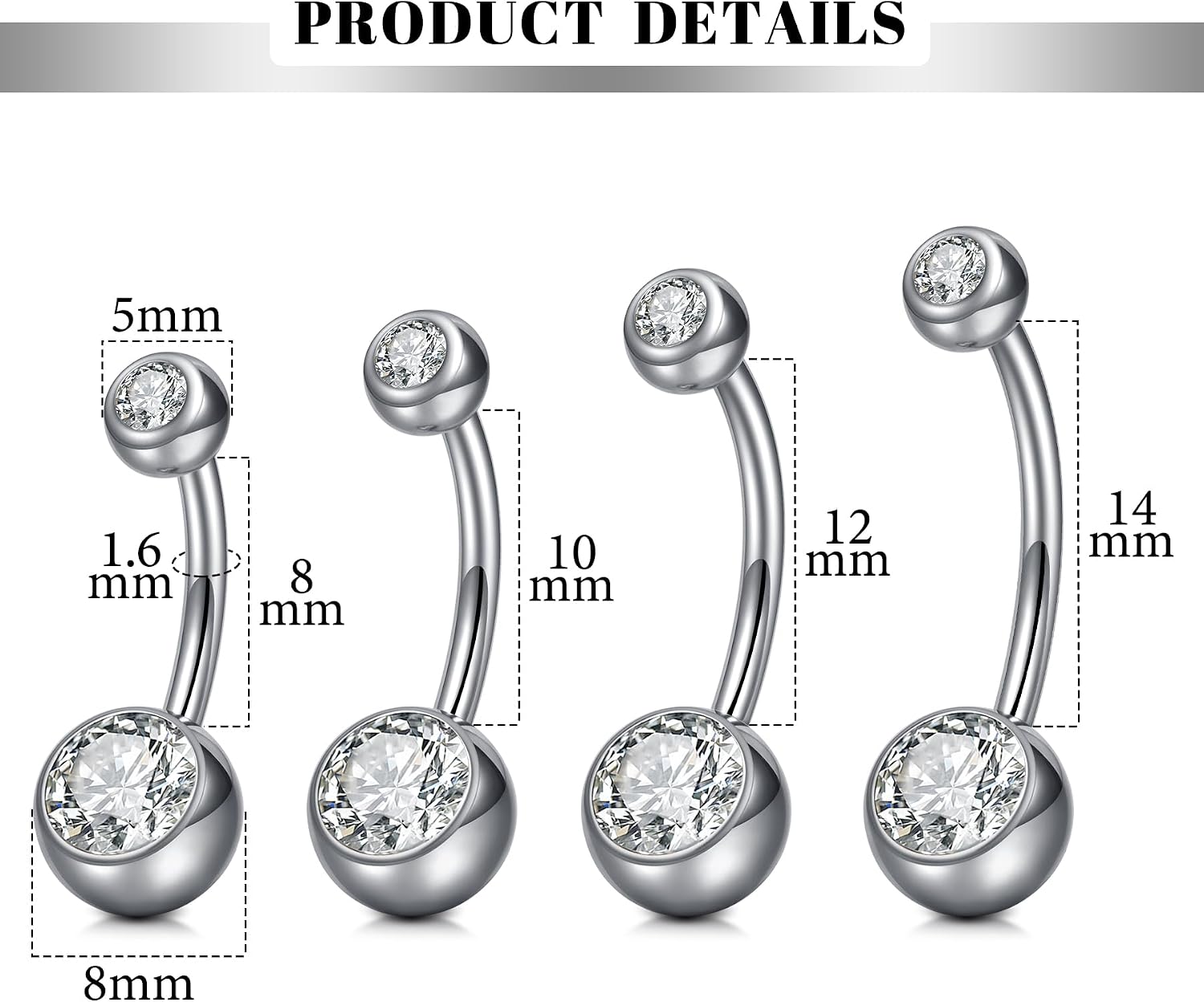 Thumbnail 1 de CIZME G23 Titanium 12mm Belly Bar with Double Gem – 14G Navel Ring
