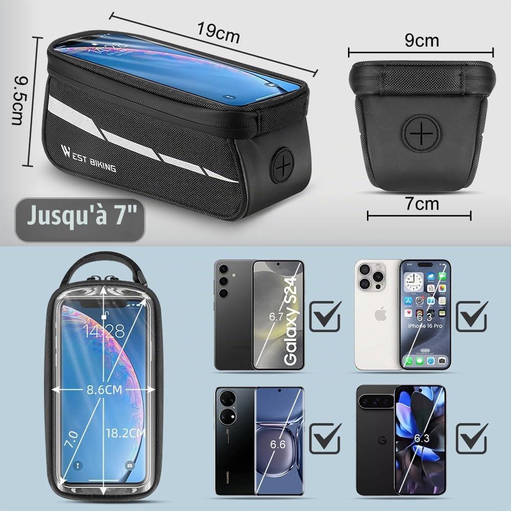 Thumbnail 4 de ZIMAOER ZM_DD0015_BK fietstas van 1 liter met touchscreenvak tot 7 inch